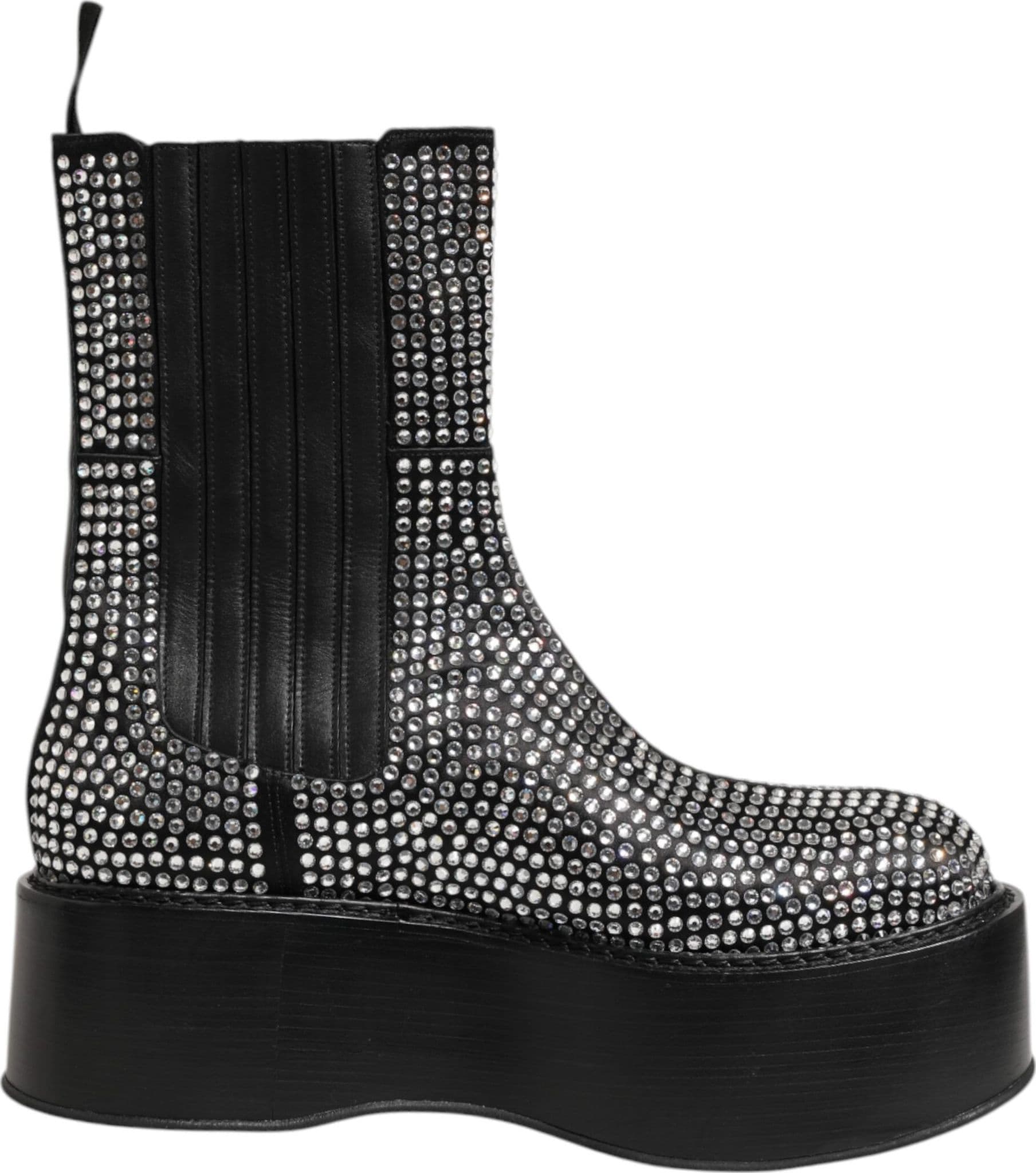 Dolce & Gabbana Black Crystal Strass Mid Calf Short Boots  Shoes - 6