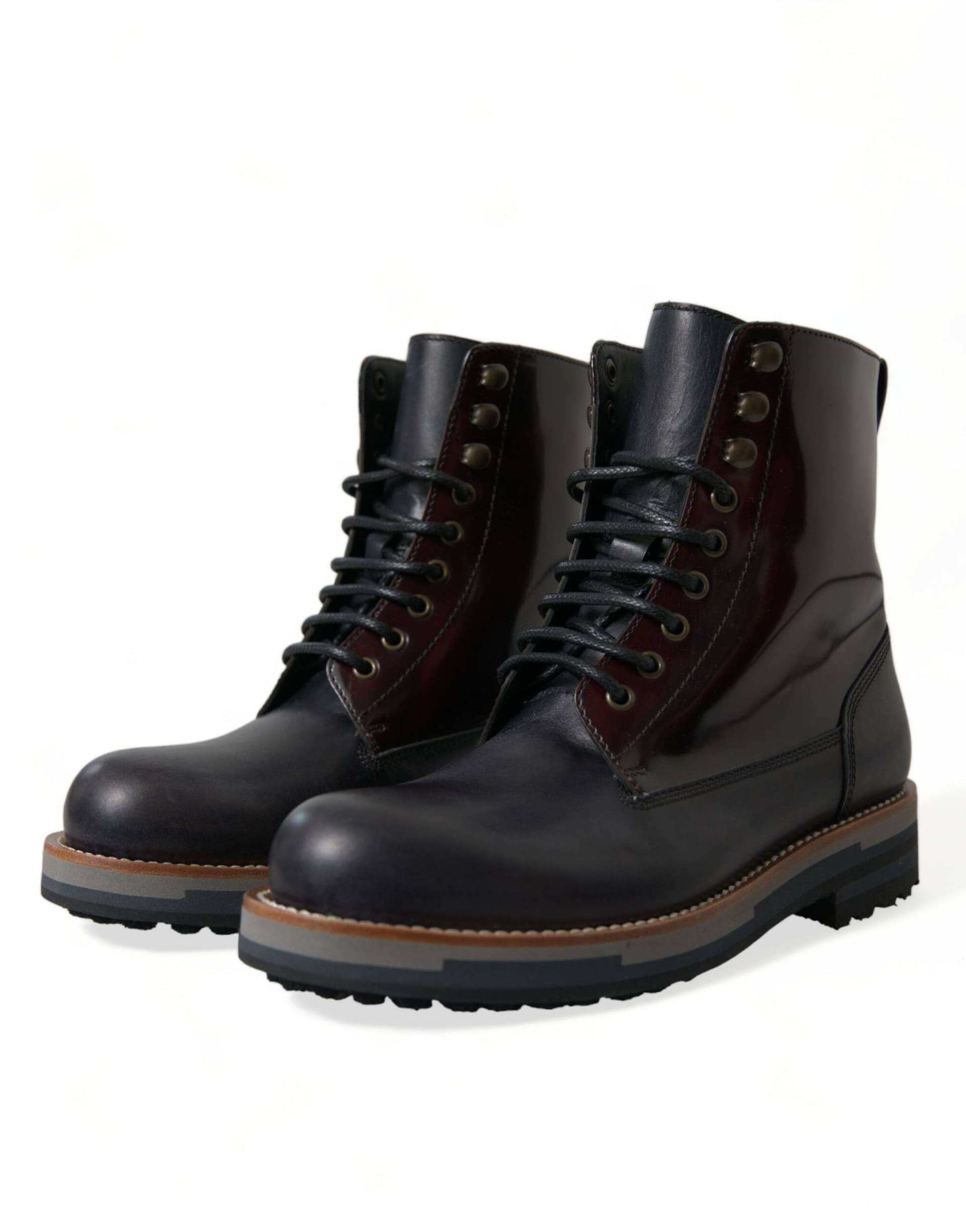 Dolce & Gabbana Black Leather Military Combat Boots Shoes - 2