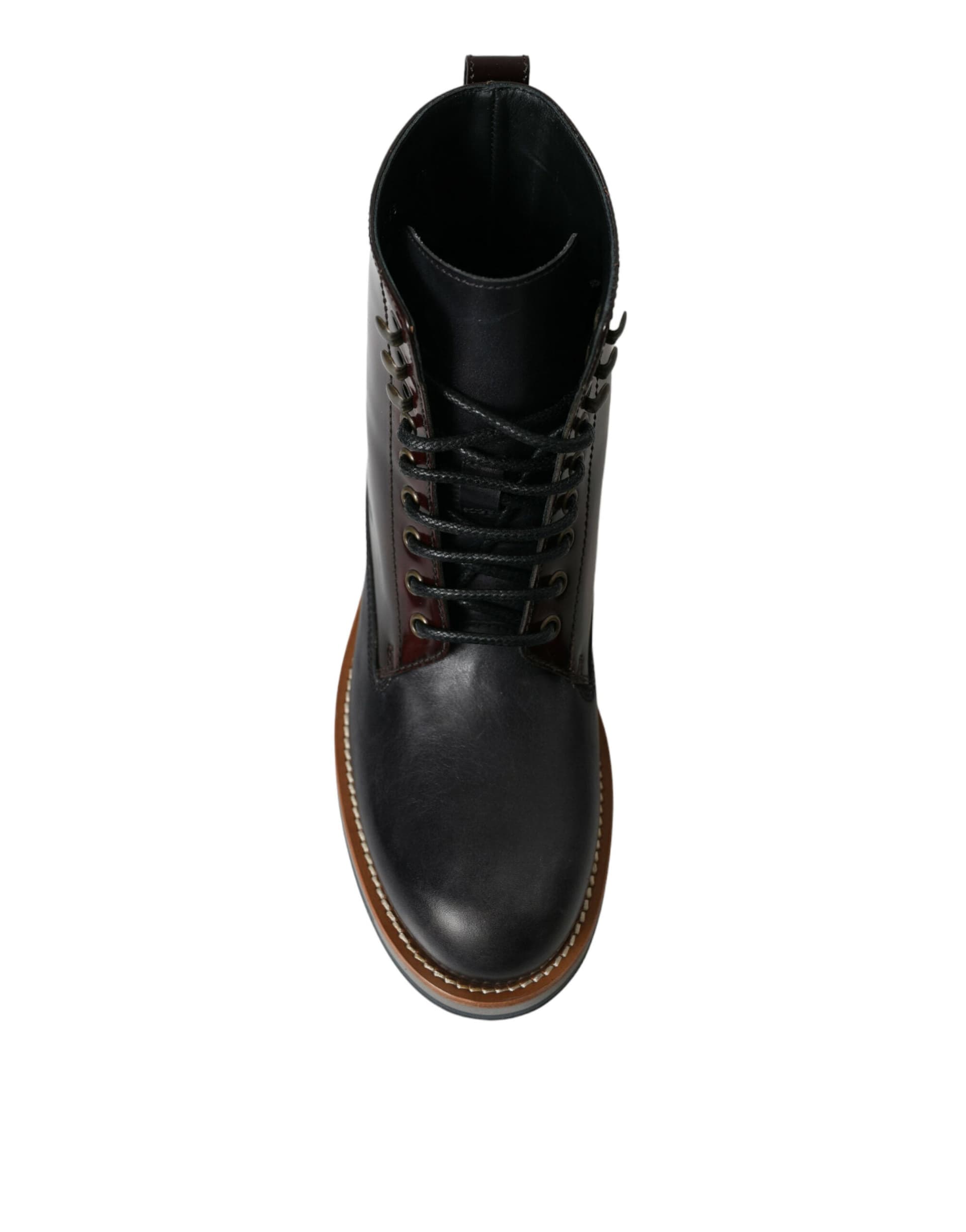 Dolce & Gabbana Black Leather Military Combat Boots Shoes - 8