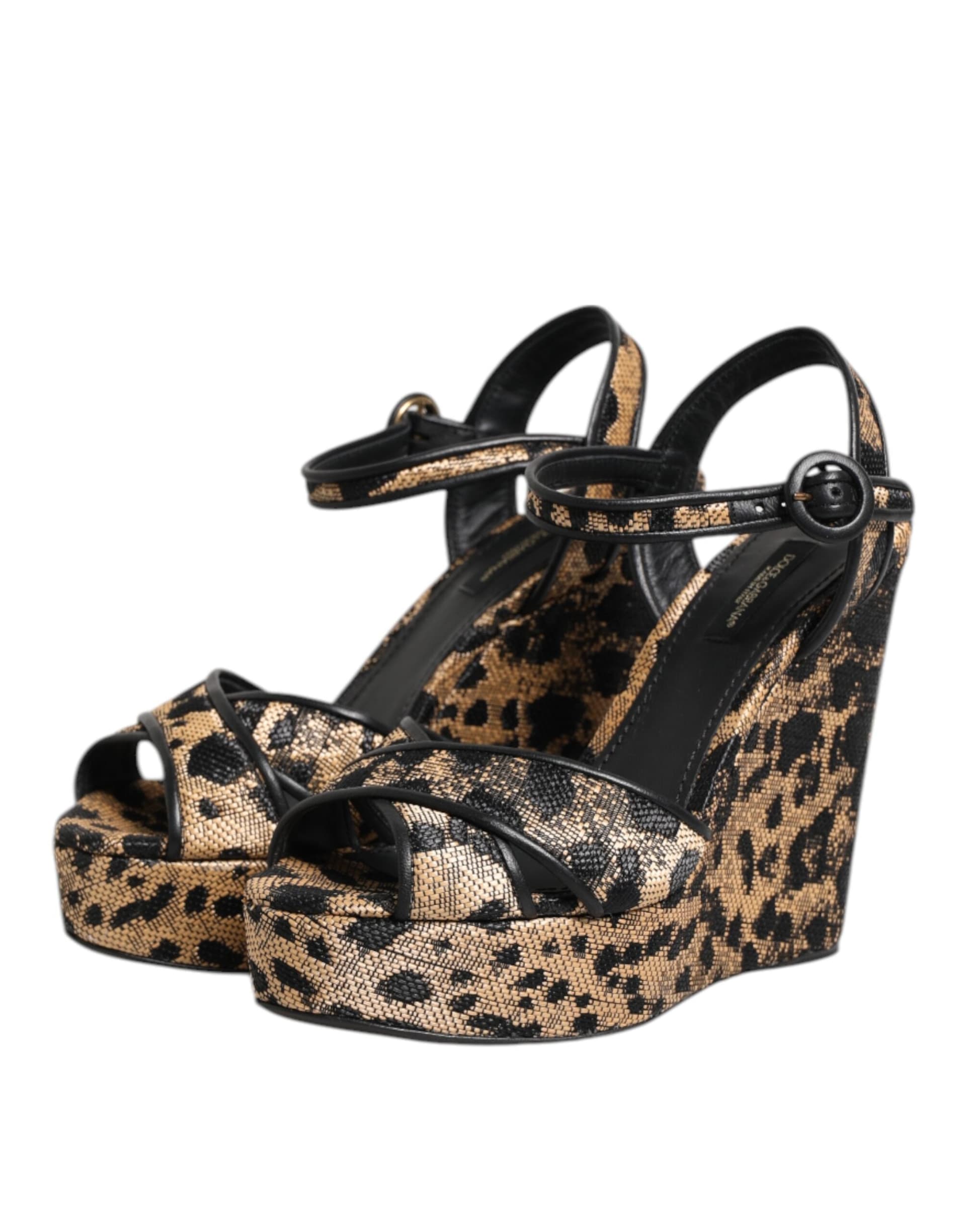 Dolce & Gabbana Brown Leopard Wedges Ankle Strap Sandals Shoes - 3
