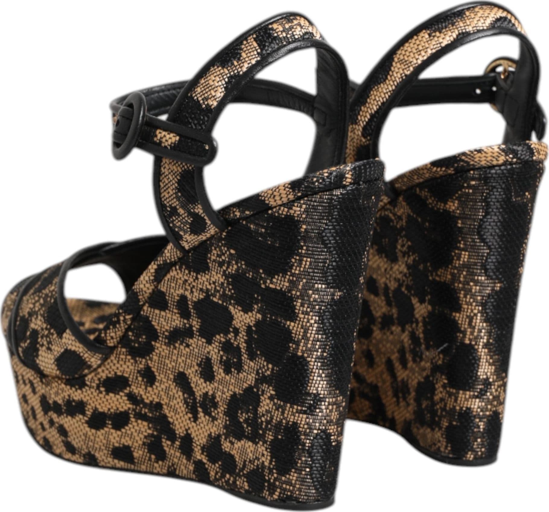 Dolce & Gabbana Brown Leopard Wedges Ankle Strap Sandals Shoes - 4
