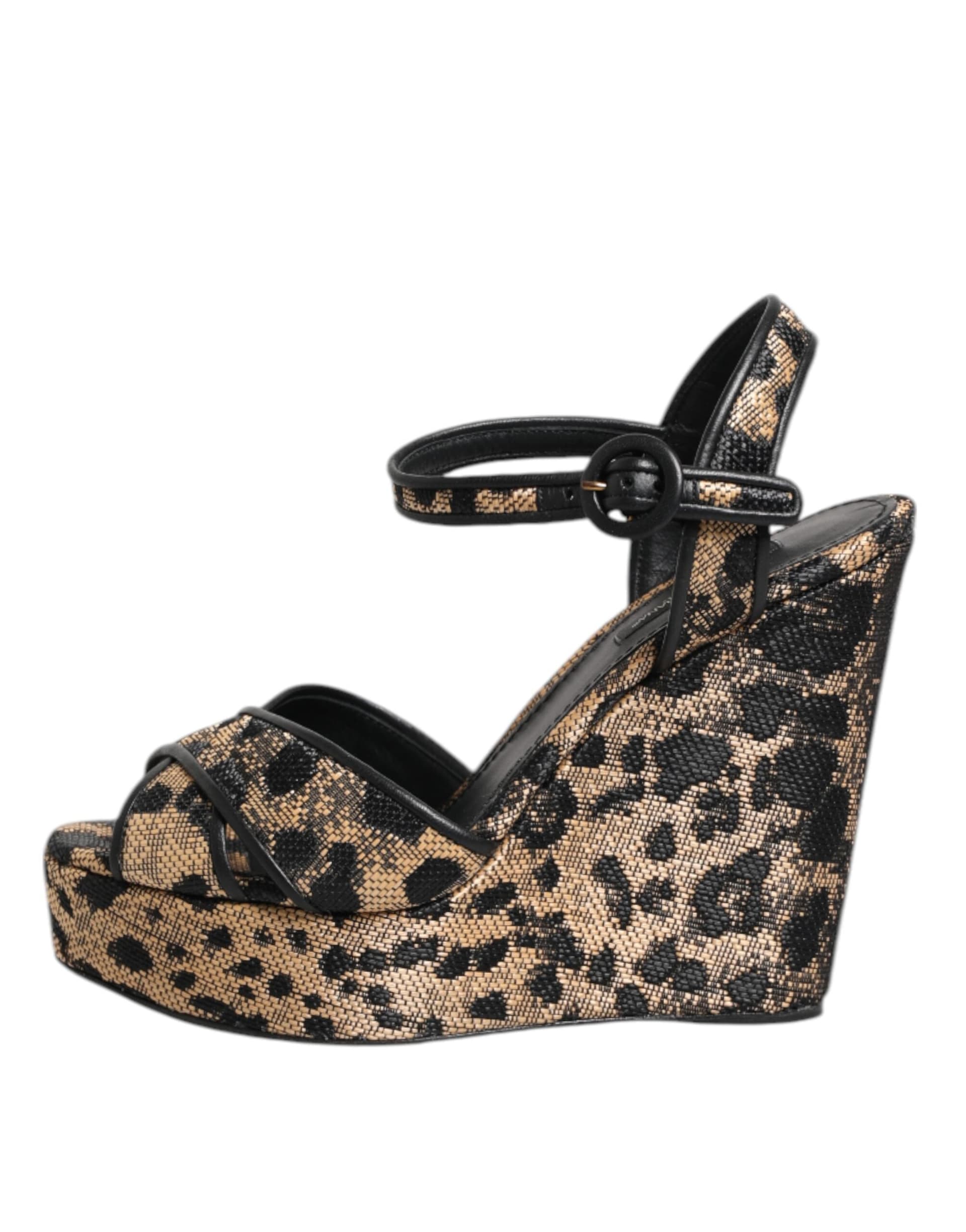Dolce & Gabbana Brown Leopard Wedges Ankle Strap Sandals Shoes - 5