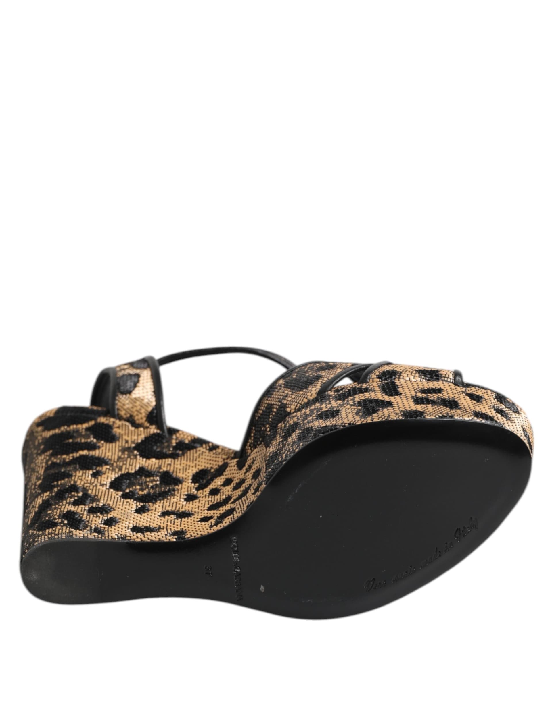 Dolce & Gabbana Brown Leopard Wedges Ankle Strap Sandals Shoes - 8