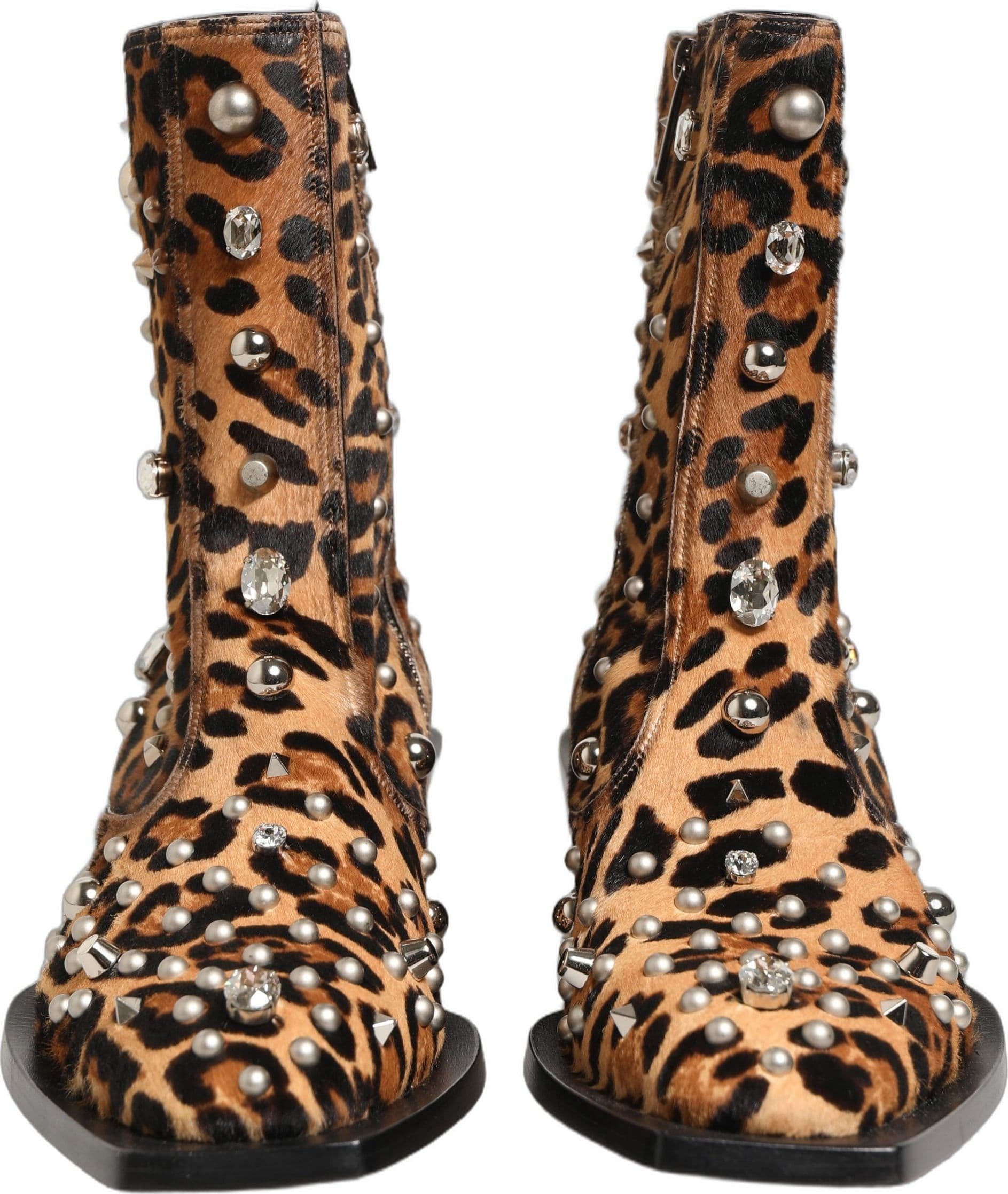 Dolce & Gabbana Brown Leopard Embellished Mid Calf Men Boots Shoes - 2
