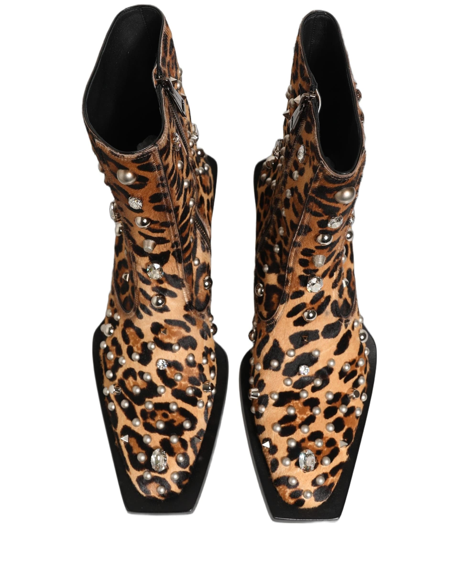 Dolce & Gabbana Brown Leopard Embellished Mid Calf Men Boots Shoes - 3