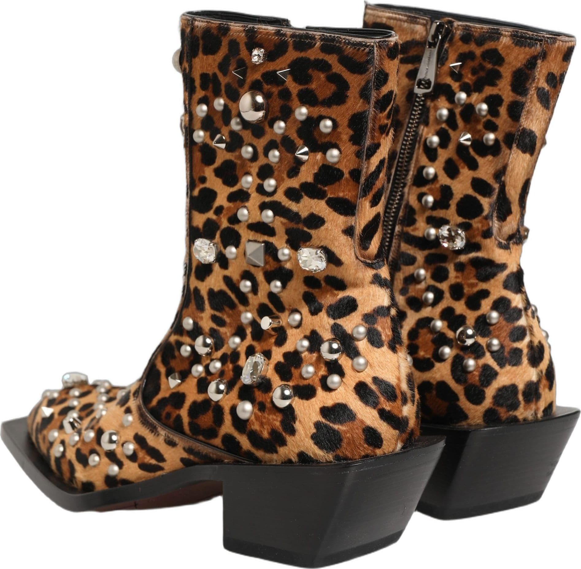 Dolce & Gabbana Brown Leopard Embellished Mid Calf Men Boots Shoes - 5