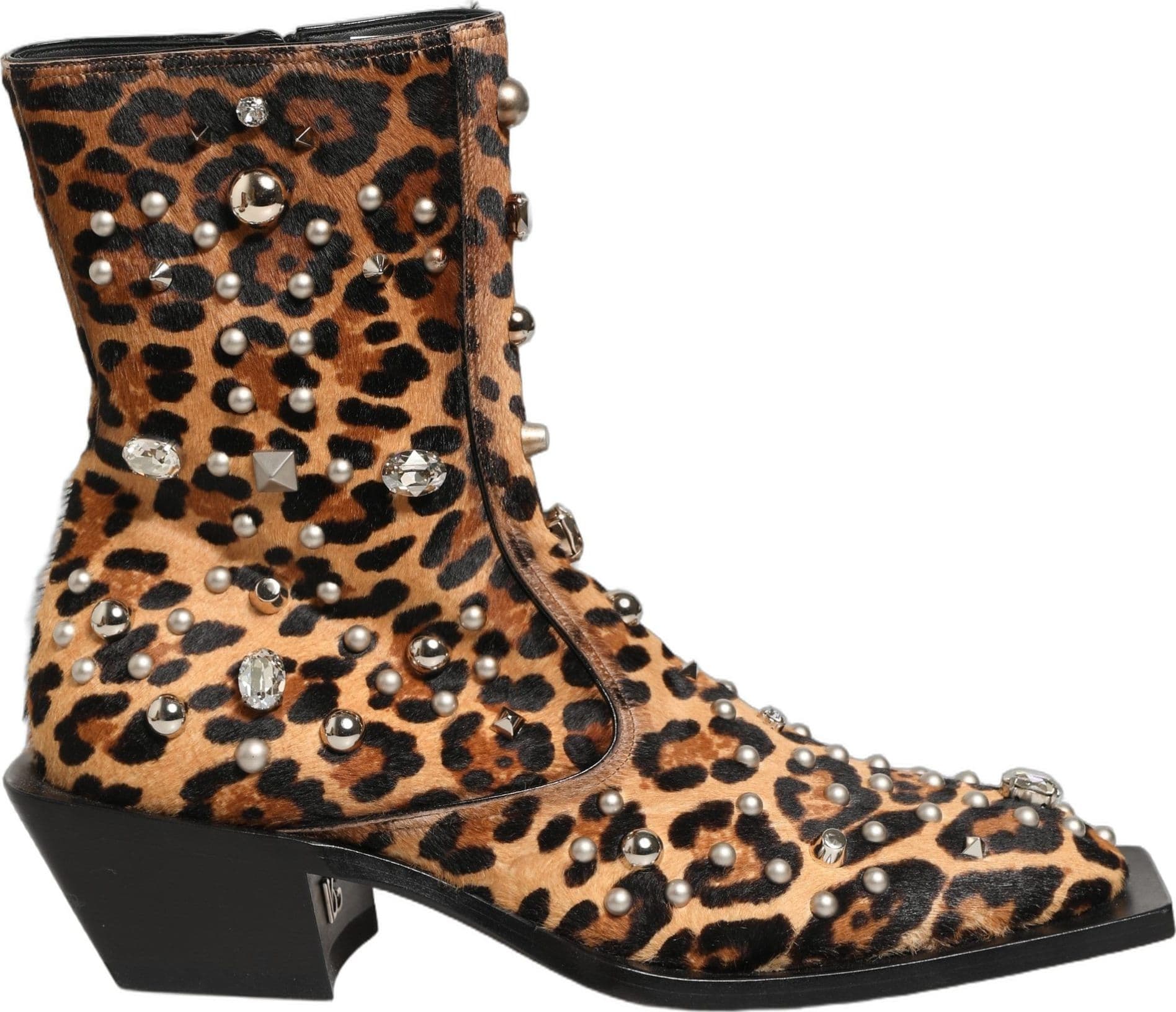 Dolce & Gabbana Brown Leopard Embellished Mid Calf Men Boots Shoes - 8