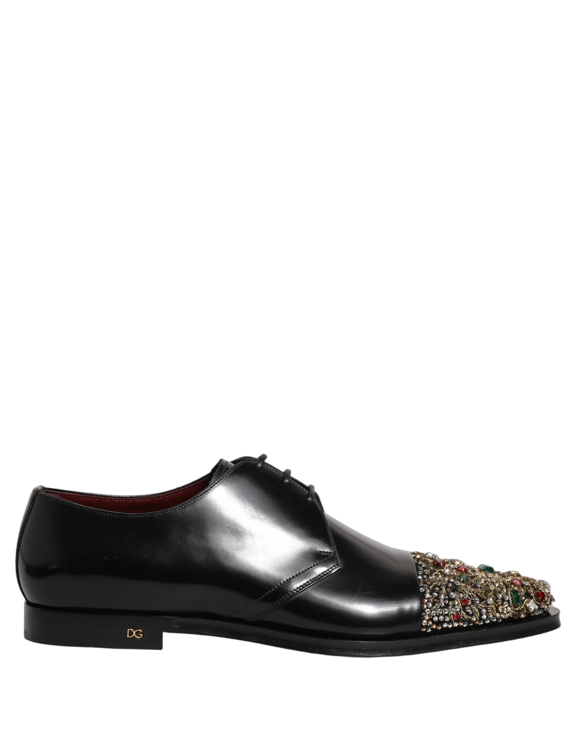 Dolce & Gabbana Black Embellished Derby Dress Formal Shoes - 7