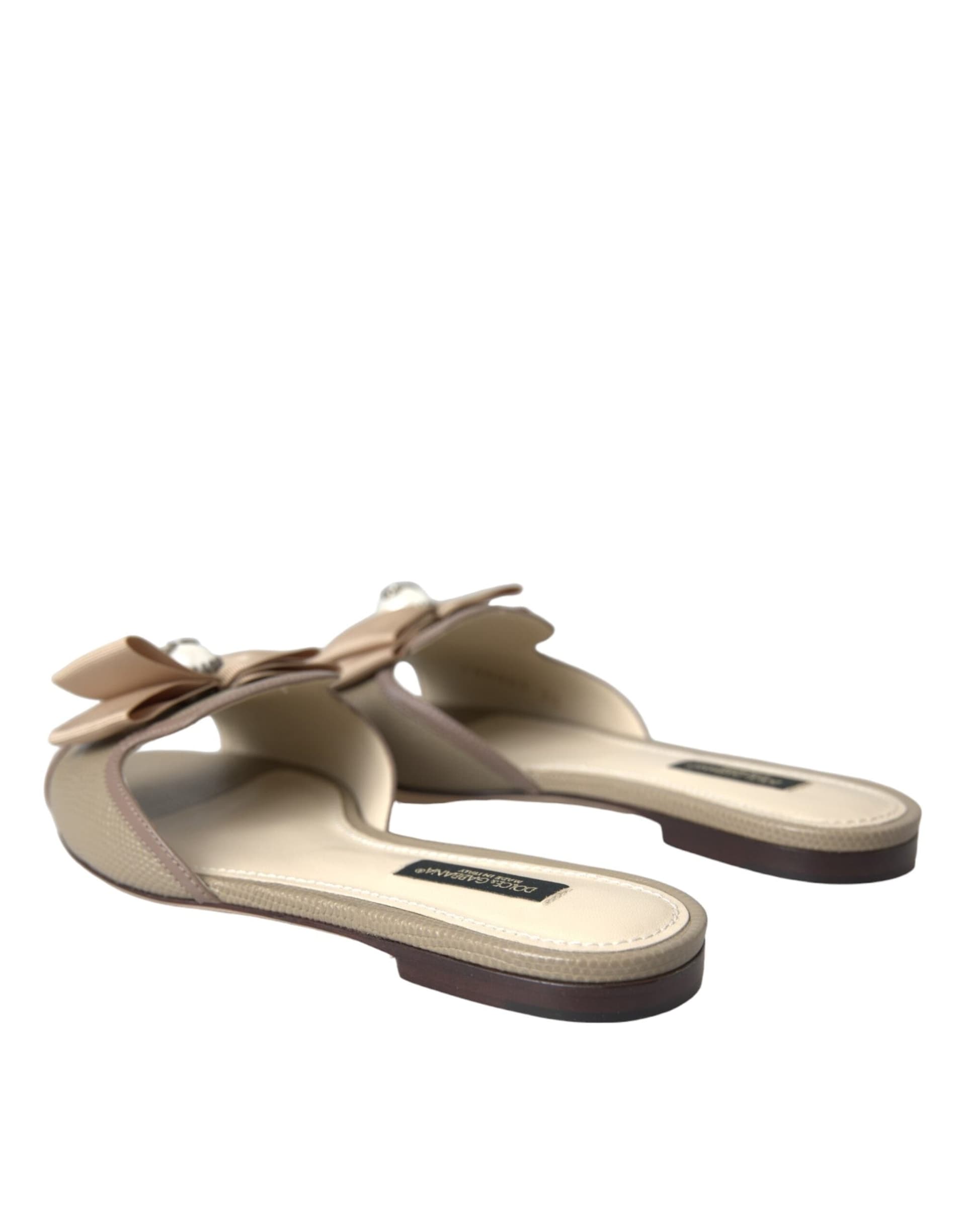 Dolce & Gabbana Beige Logo Pearl Flats Sandals Slides Shoes - 2