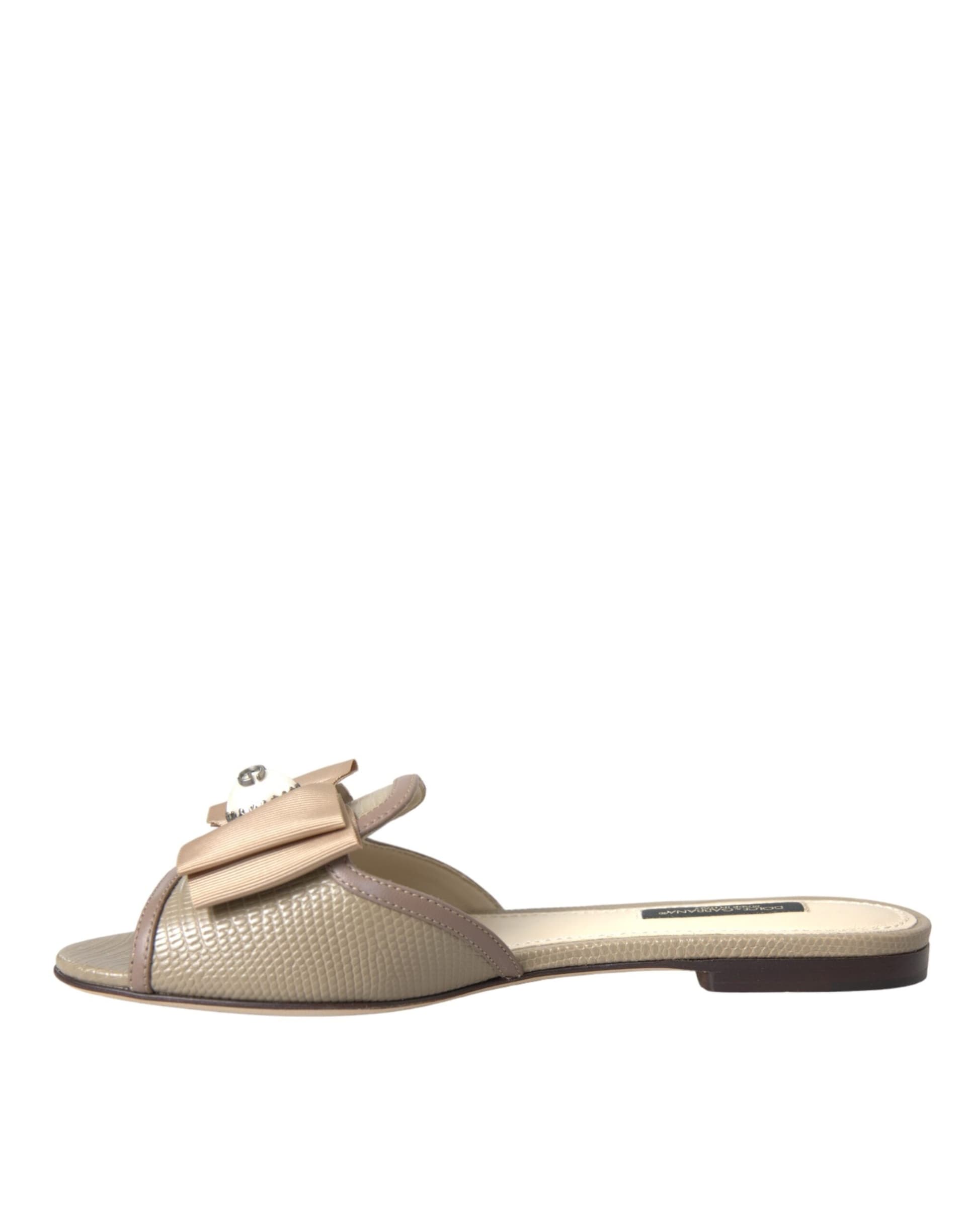 Dolce & Gabbana Beige Logo Pearl Flats Sandals Slides Shoes - 3