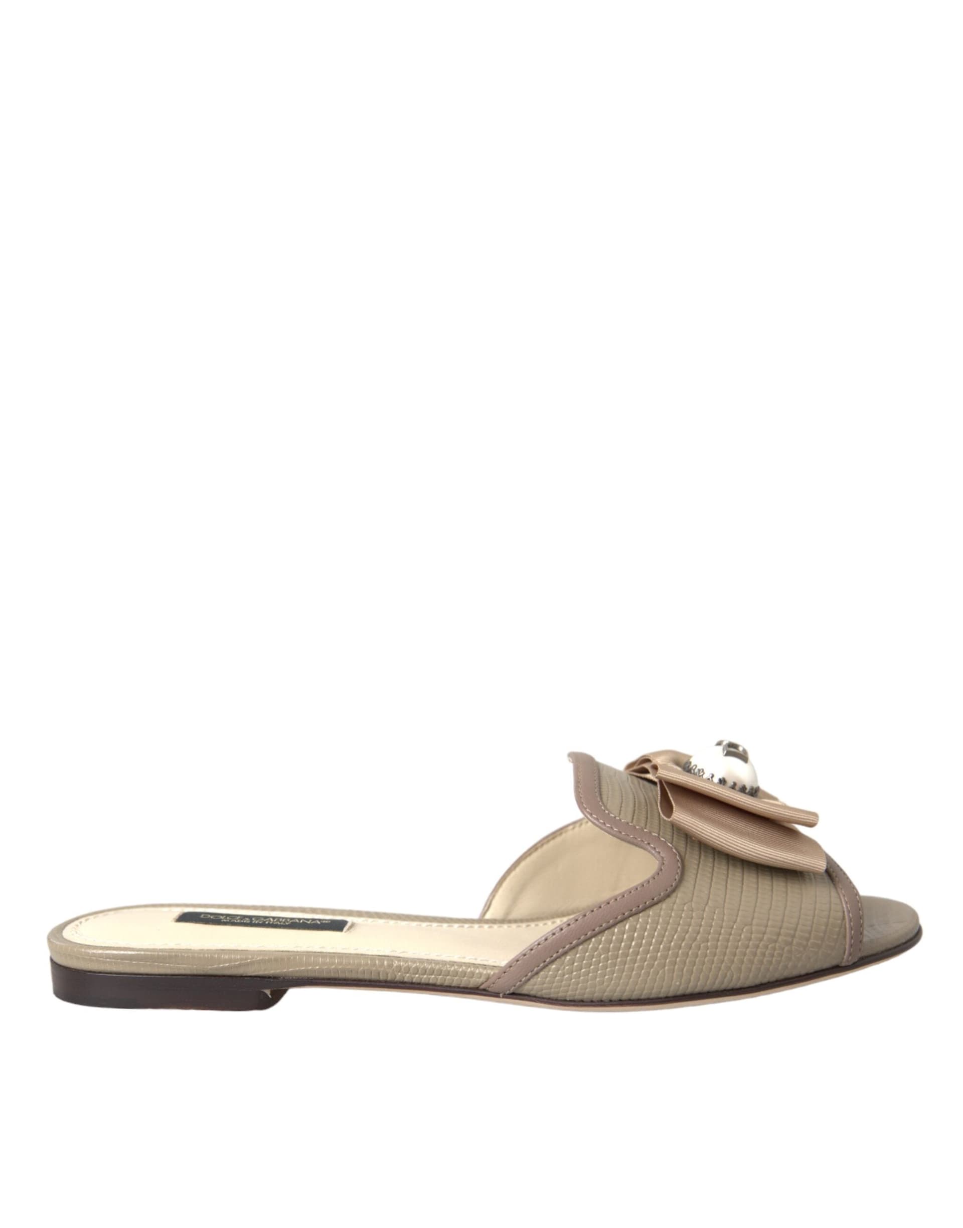 Dolce & Gabbana Beige Logo Pearl Flats Sandals Slides Shoes - 4