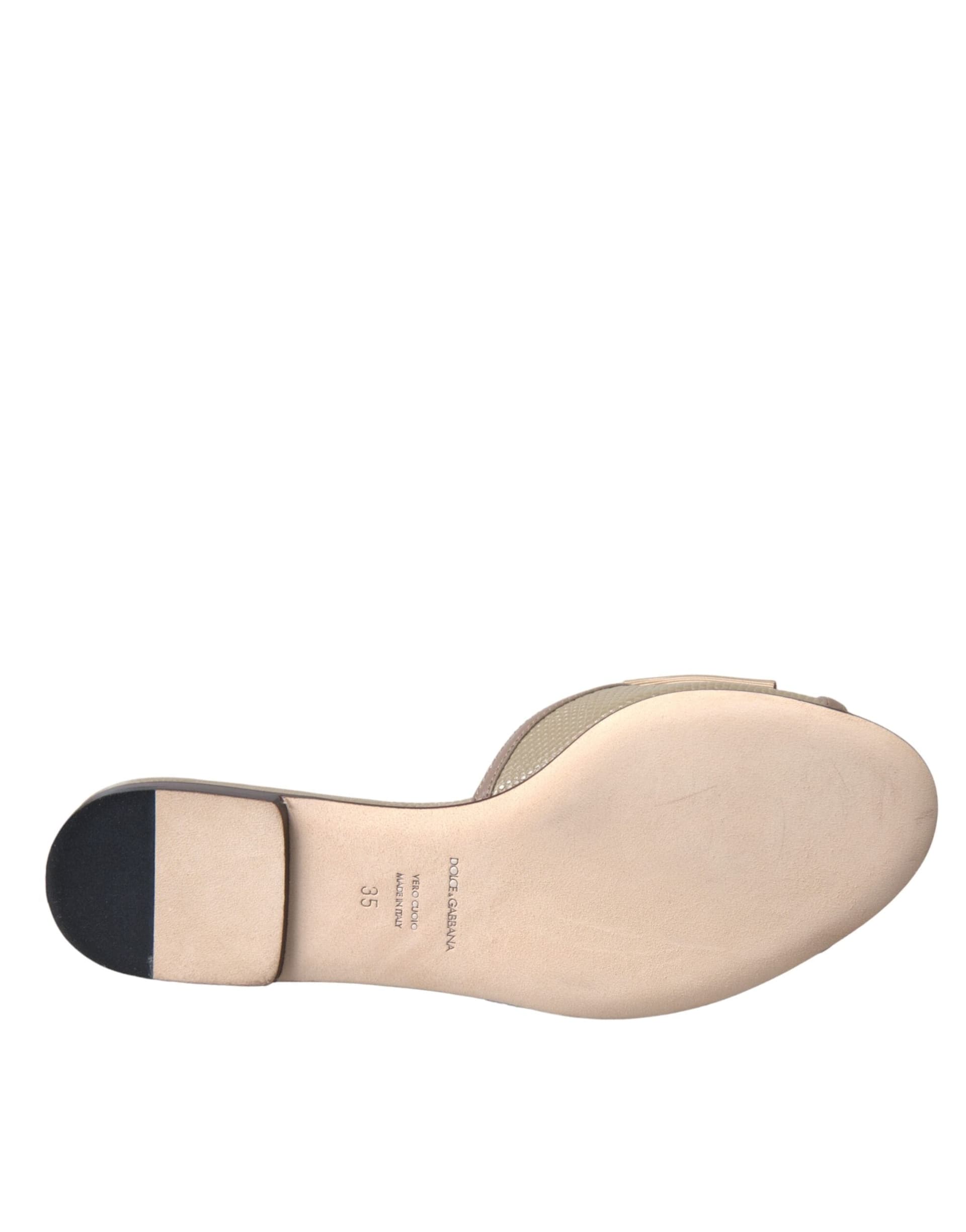Dolce & Gabbana Beige Logo Pearl Flats Sandals Slides Shoes - 5