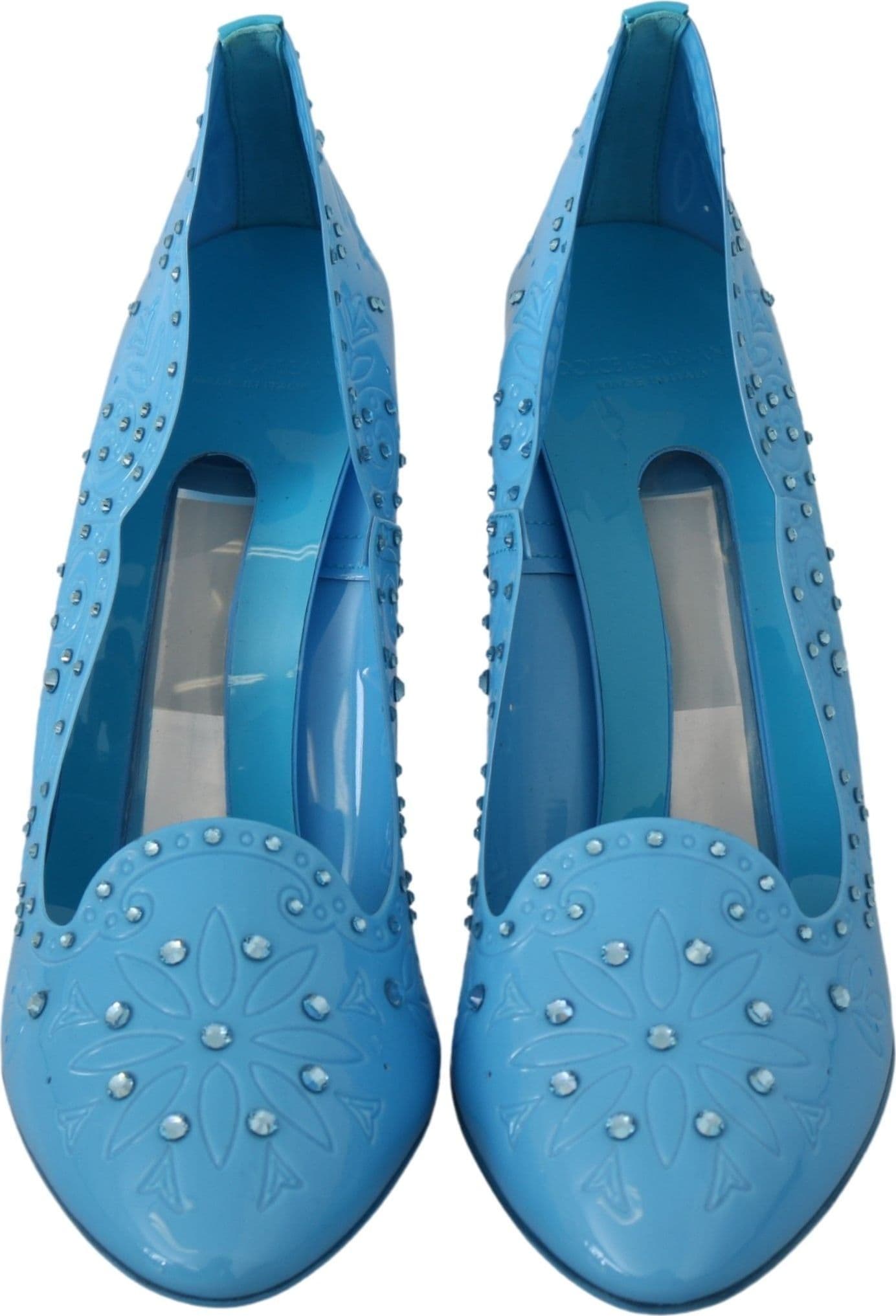 Dolce & Gabbana Blue Crystal Floral CINDERELLA Heels Shoes - 3