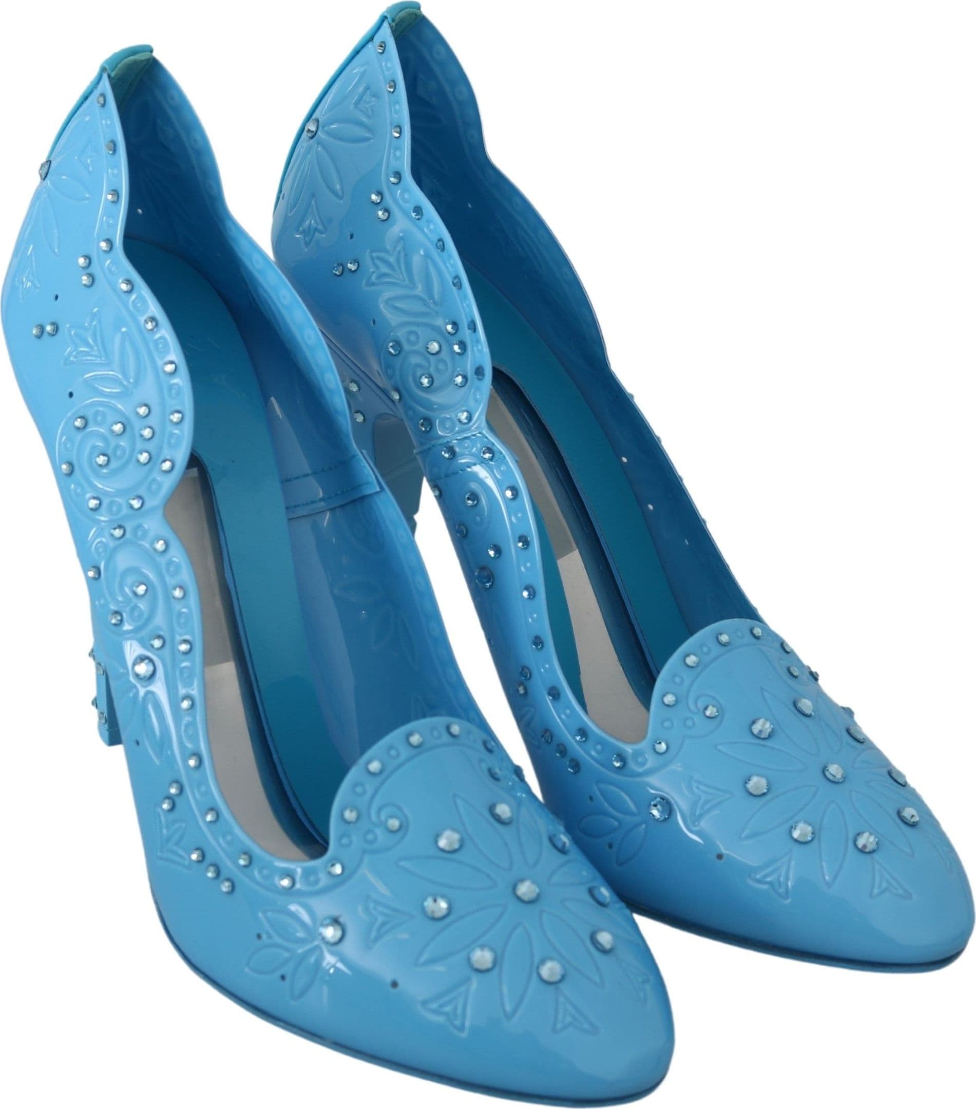 Dolce & Gabbana Blue Crystal Floral CINDERELLA Heels Shoes - 4