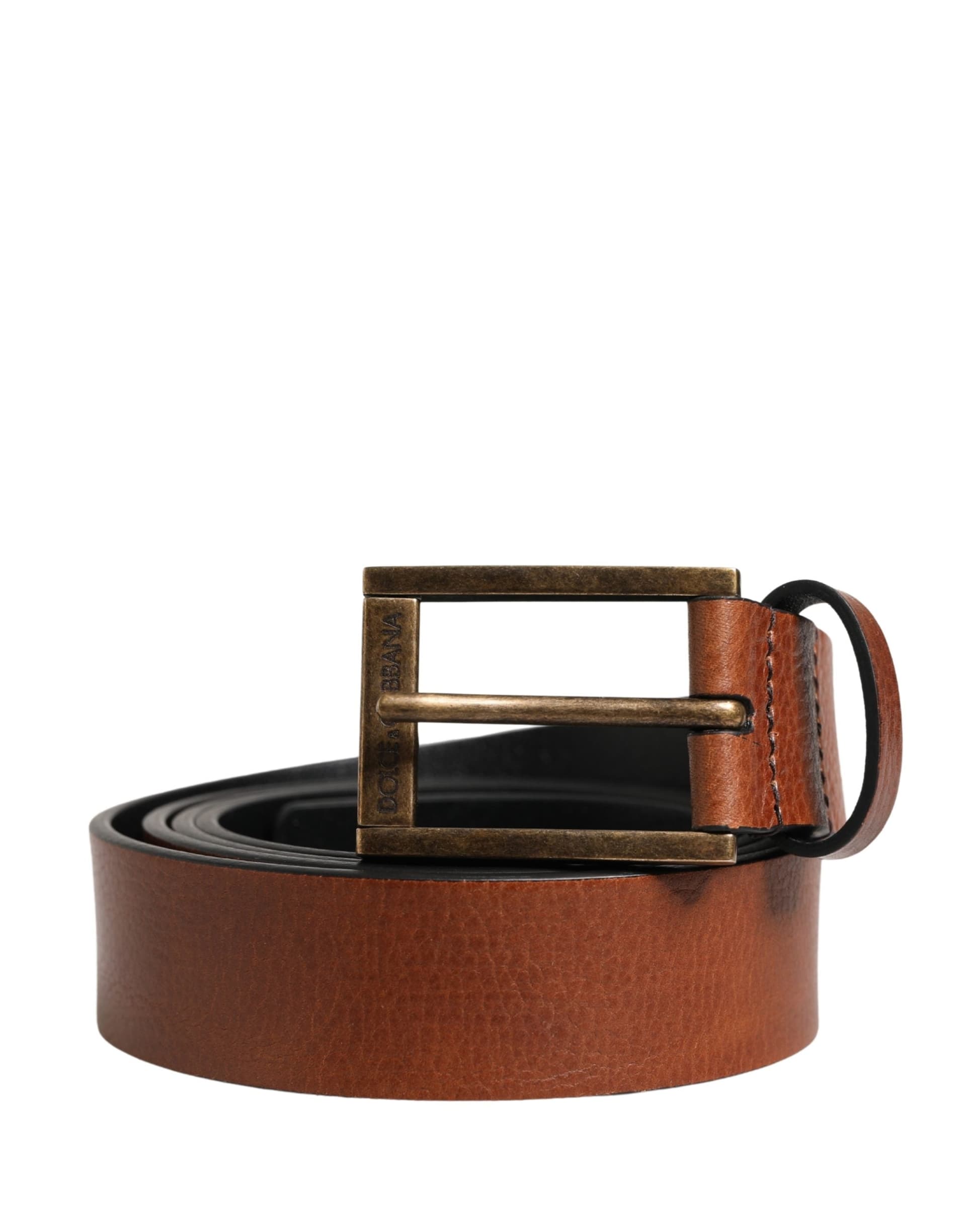 Dolce & Gabbana Men Brown Leather Classic Metal Buckle Belt - 2