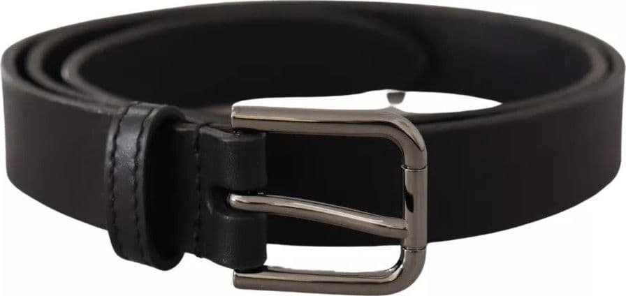 Dolce & Gabbana Black Calf Leather Classic Metal Logo Buckle Belt - 2