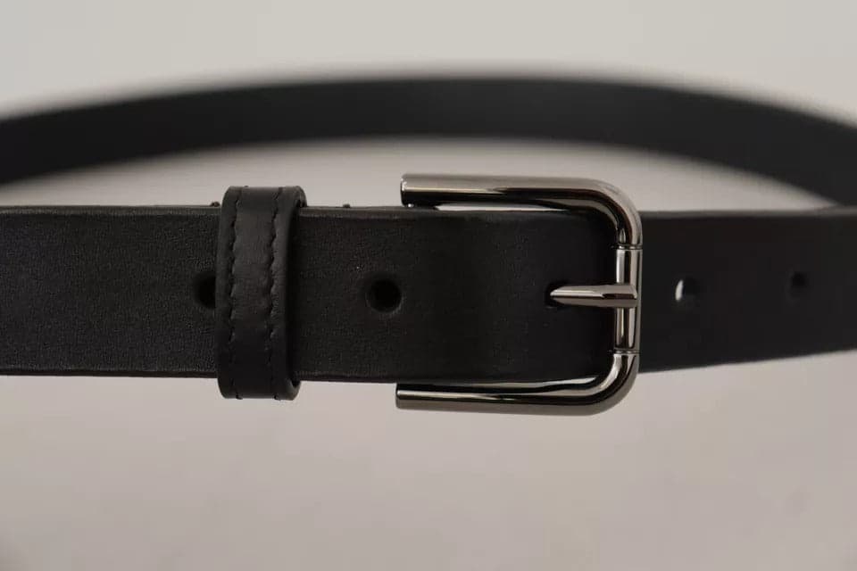 Dolce & Gabbana Black Calf Leather Classic Metal Logo Buckle Belt - 3