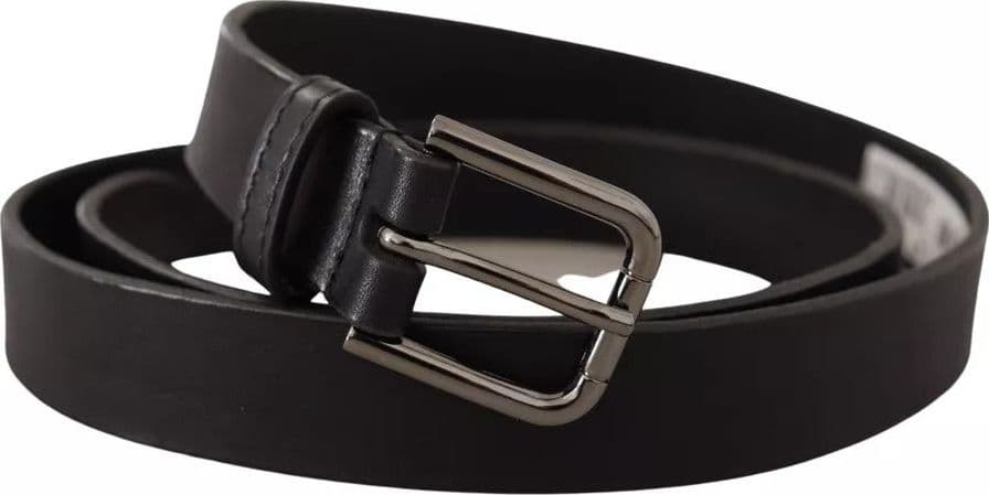 Dolce & Gabbana Black Calf Leather Classic Metal Logo Buckle Belt - 5