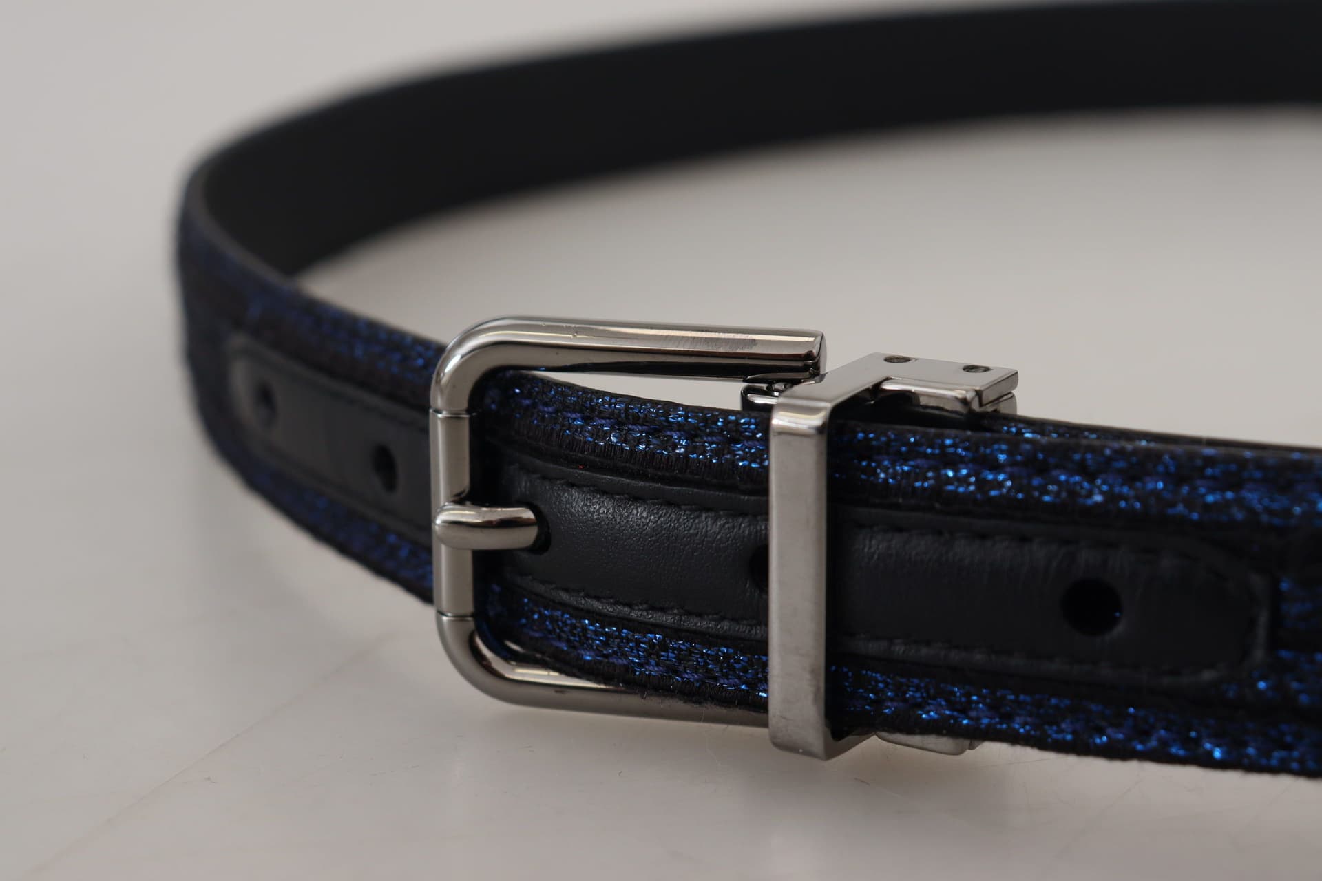 Dolce & Gabbana Blue Jacquard Stripe Silver Buckle Belt - 5