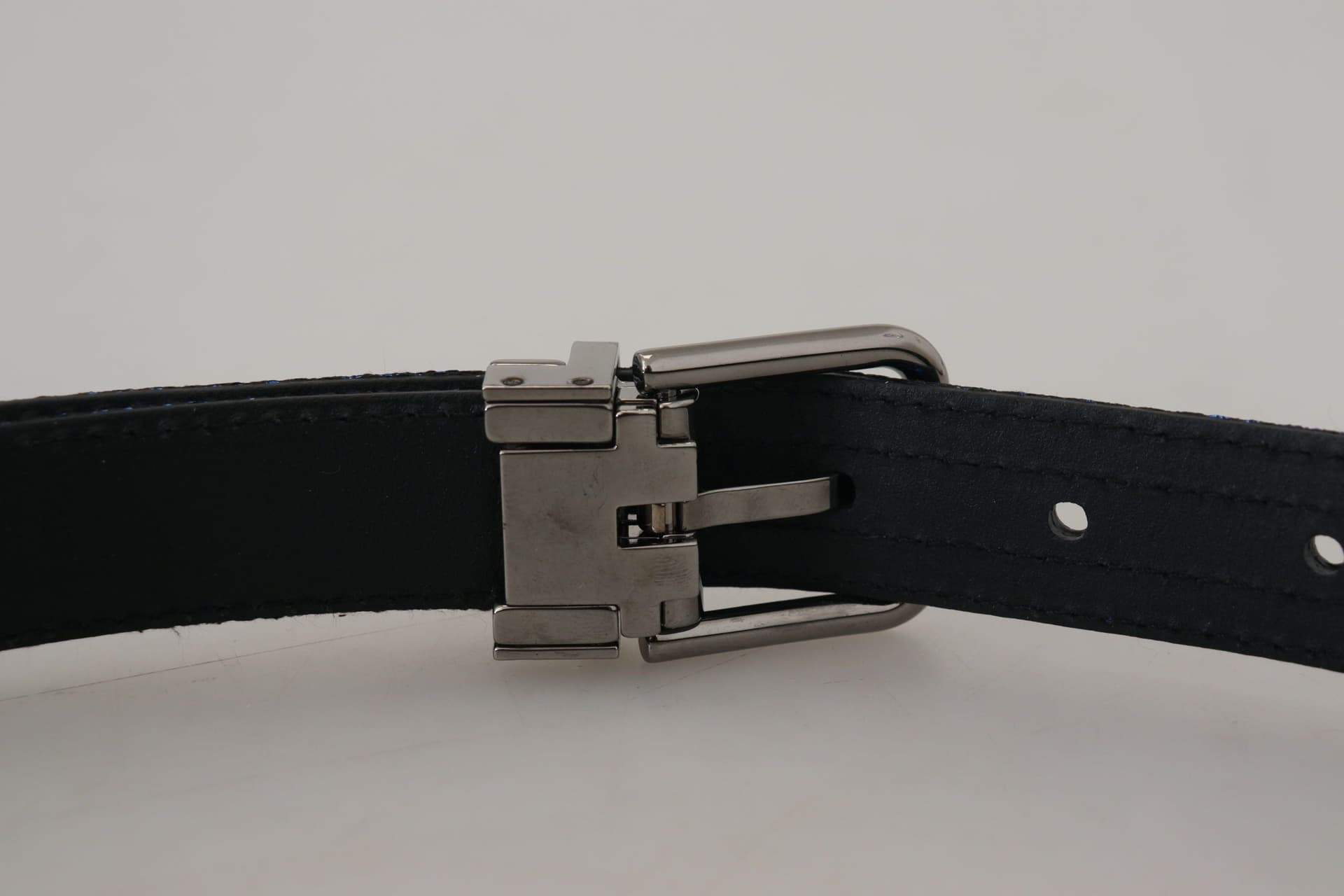 Dolce & Gabbana Blue Jacquard Stripe Silver Buckle Belt - 6