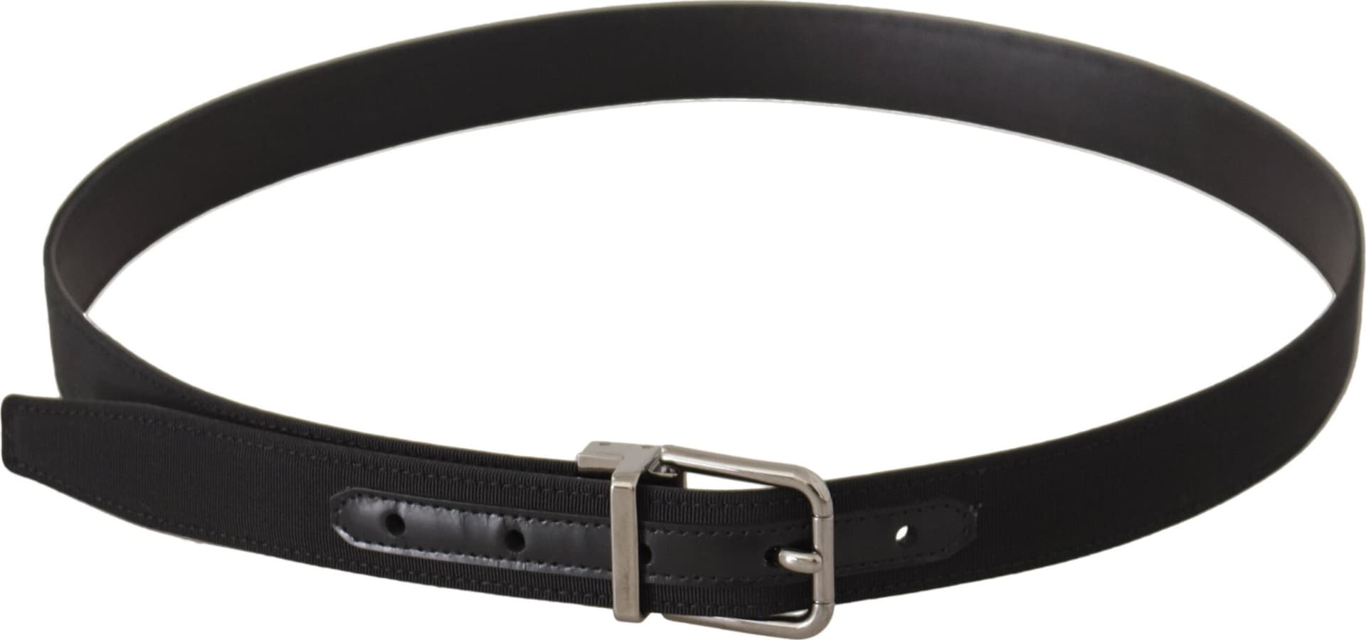 Dolce & Gabbana Black Canvas Leather Silver Metal Buckle Belt - 2