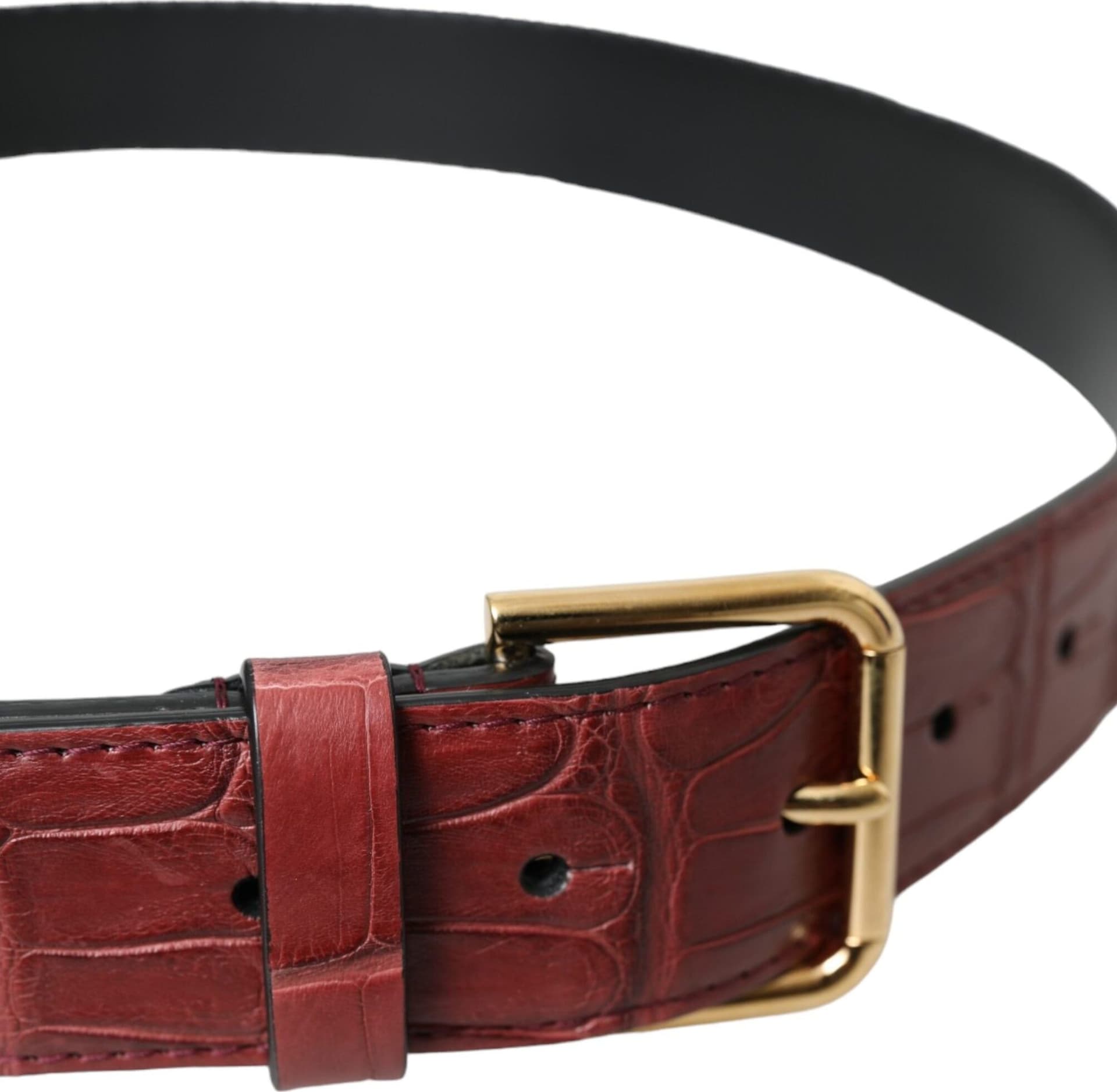 Dolce & Gabbana Brown Alligator Leather Studded Metal Buckle Belt - 3