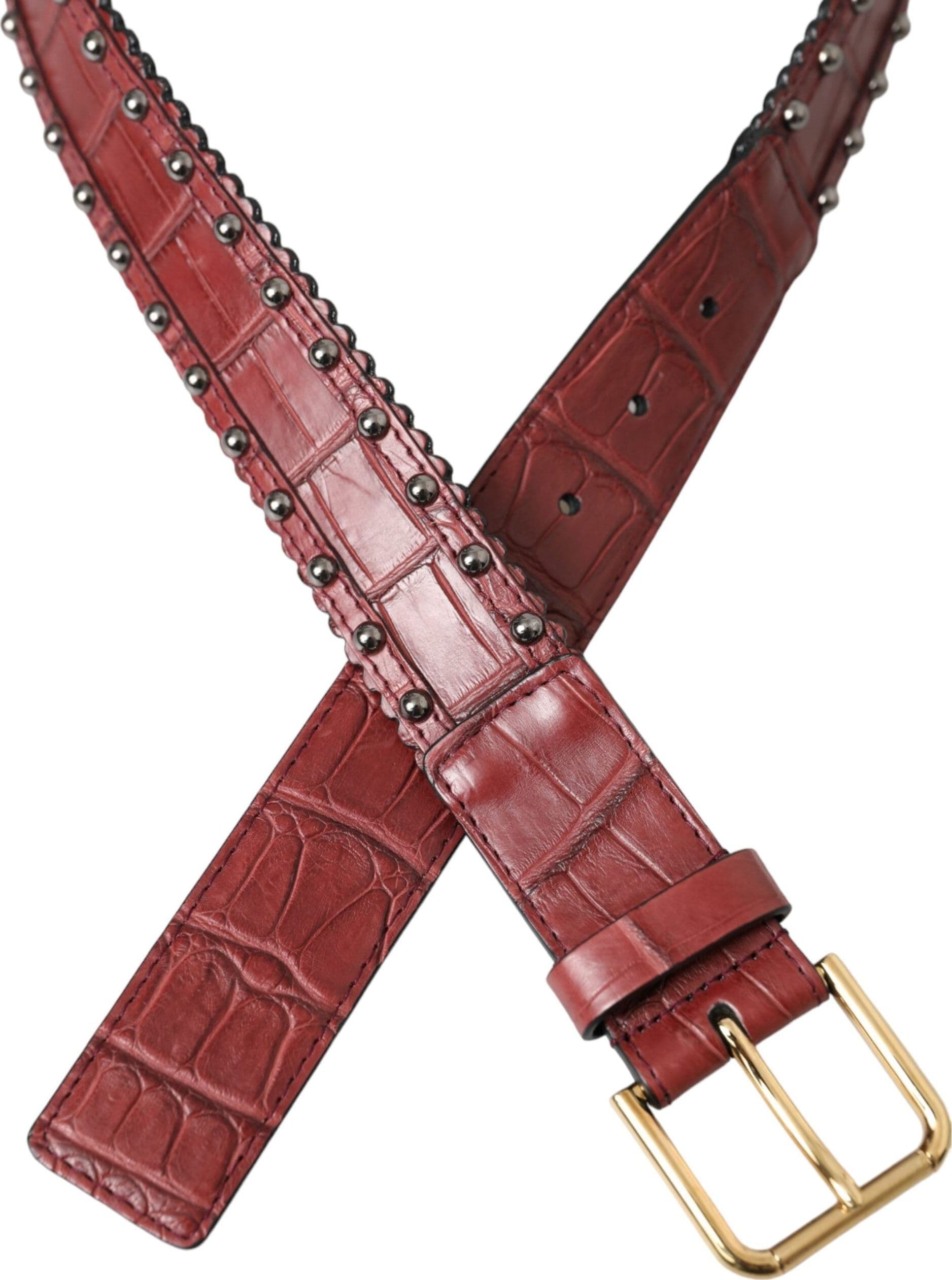 Dolce & Gabbana Brown Alligator Leather Studded Metal Buckle Belt - 4
