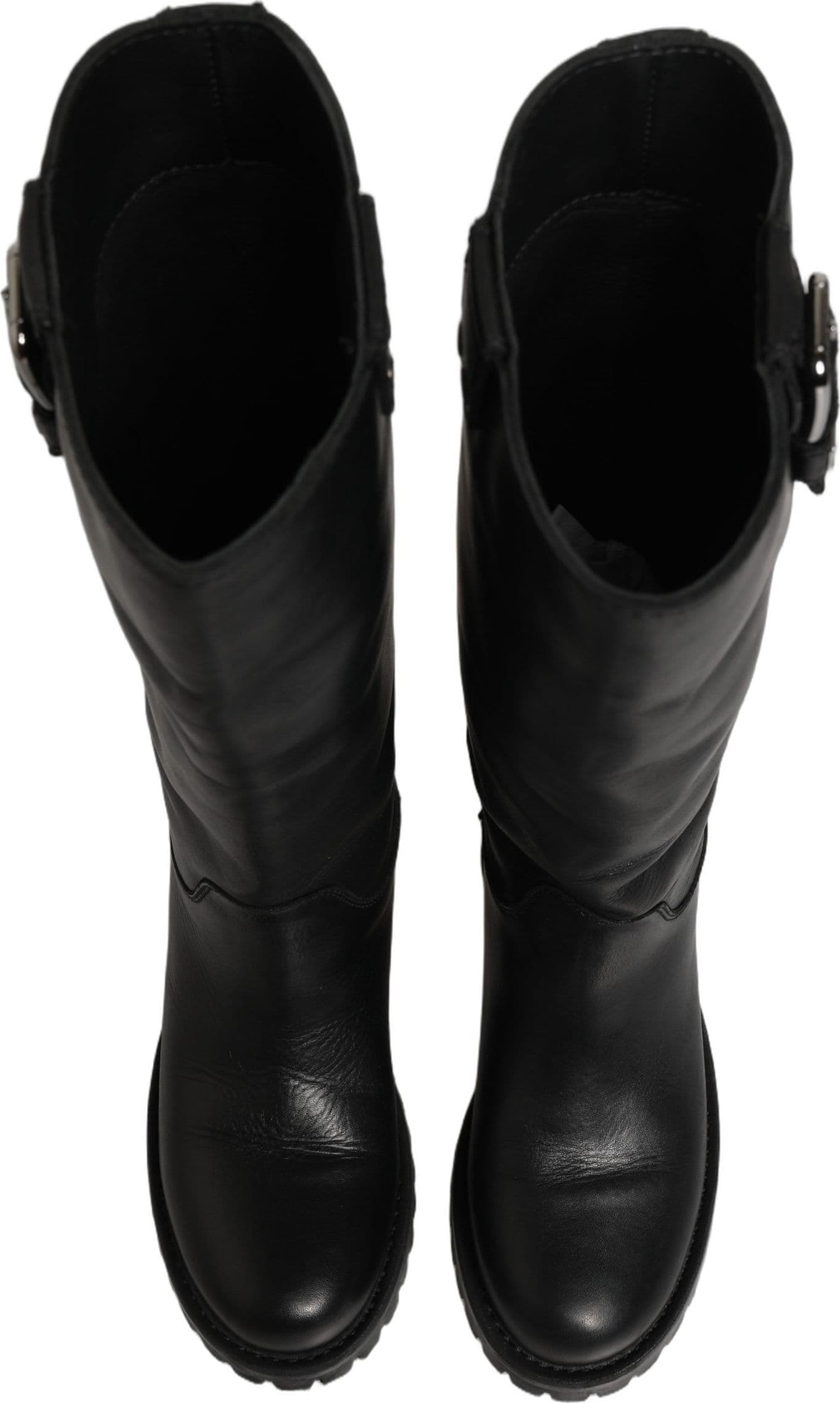 Dolce & Gabbana Black Leather Buckle Detail Mid Calf Boots Shoes - 3