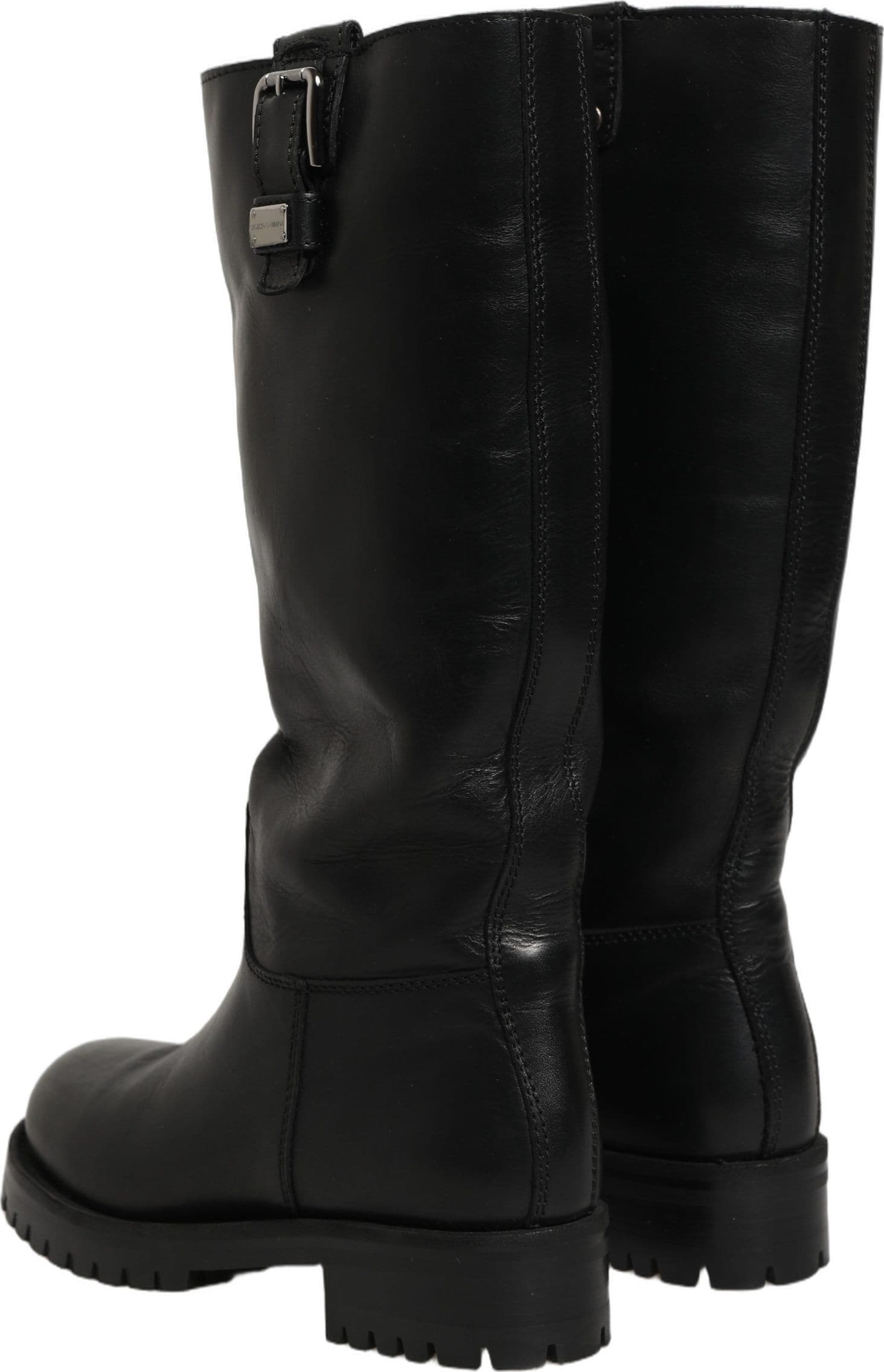 Dolce & Gabbana Black Leather Buckle Detail Mid Calf Boots Shoes - 4