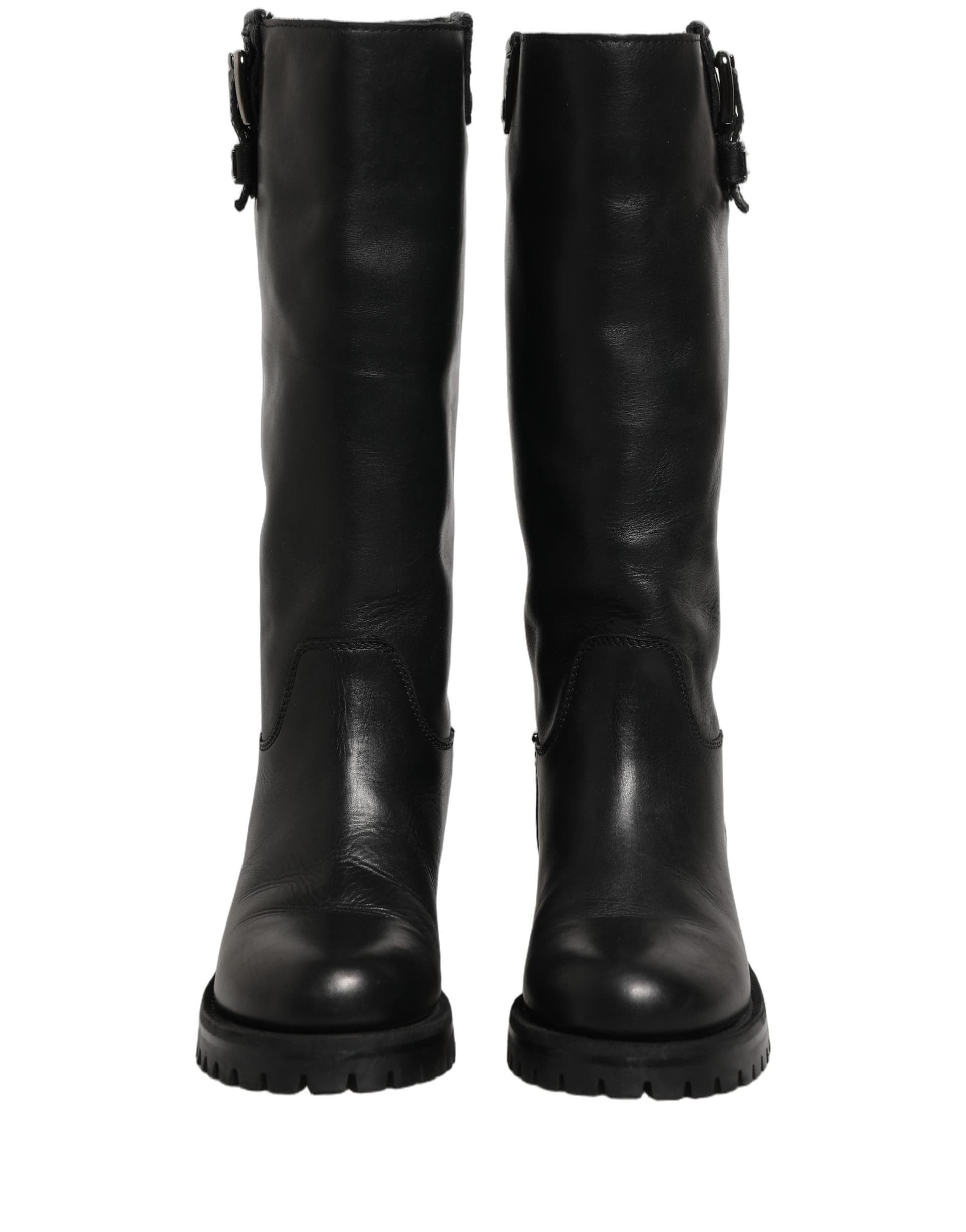 Dolce & Gabbana Black Leather Buckle Detail Mid Calf Boots Shoes - 5