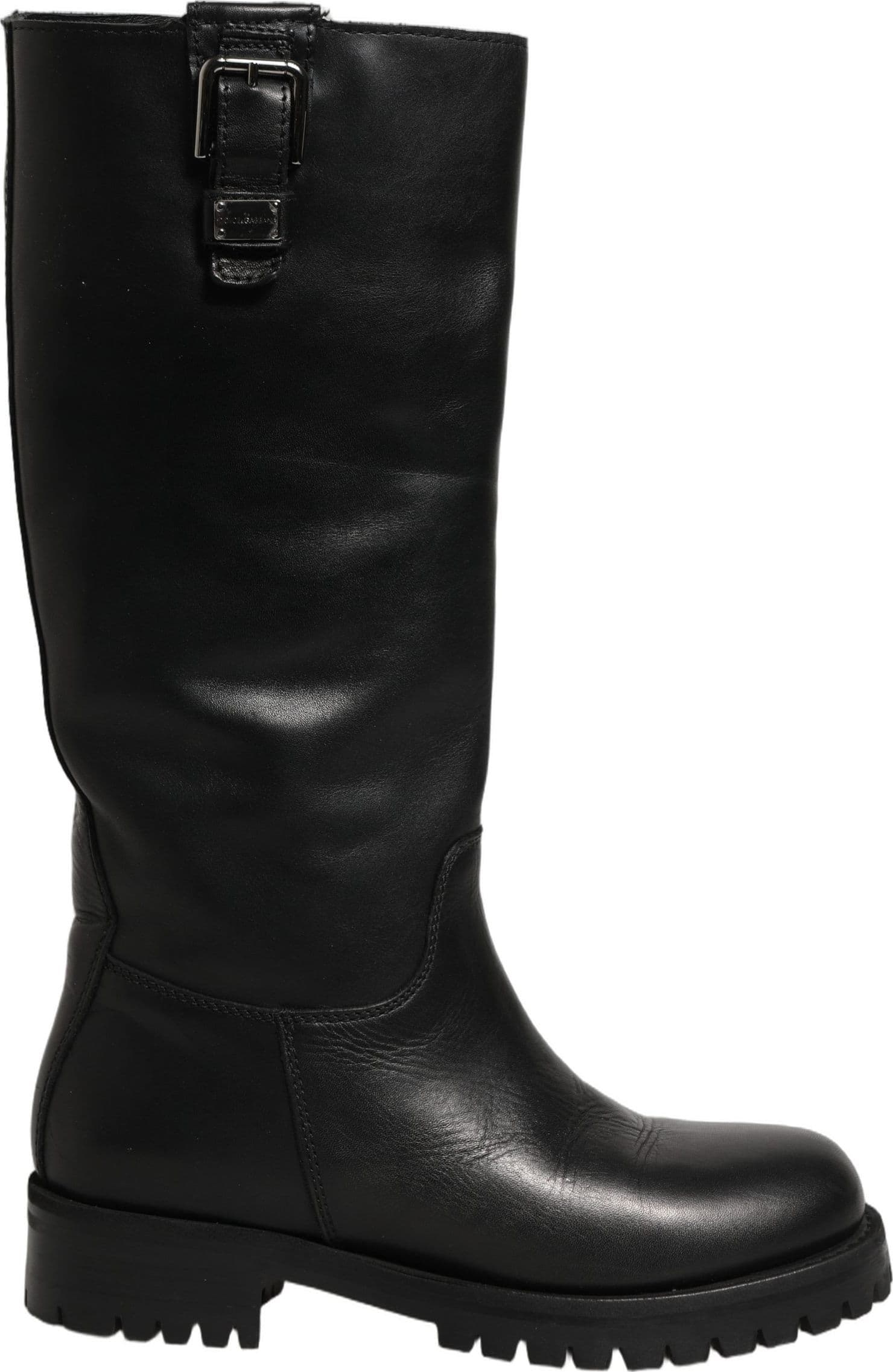 Dolce & Gabbana Black Leather Buckle Detail Mid Calf Boots Shoes - 6
