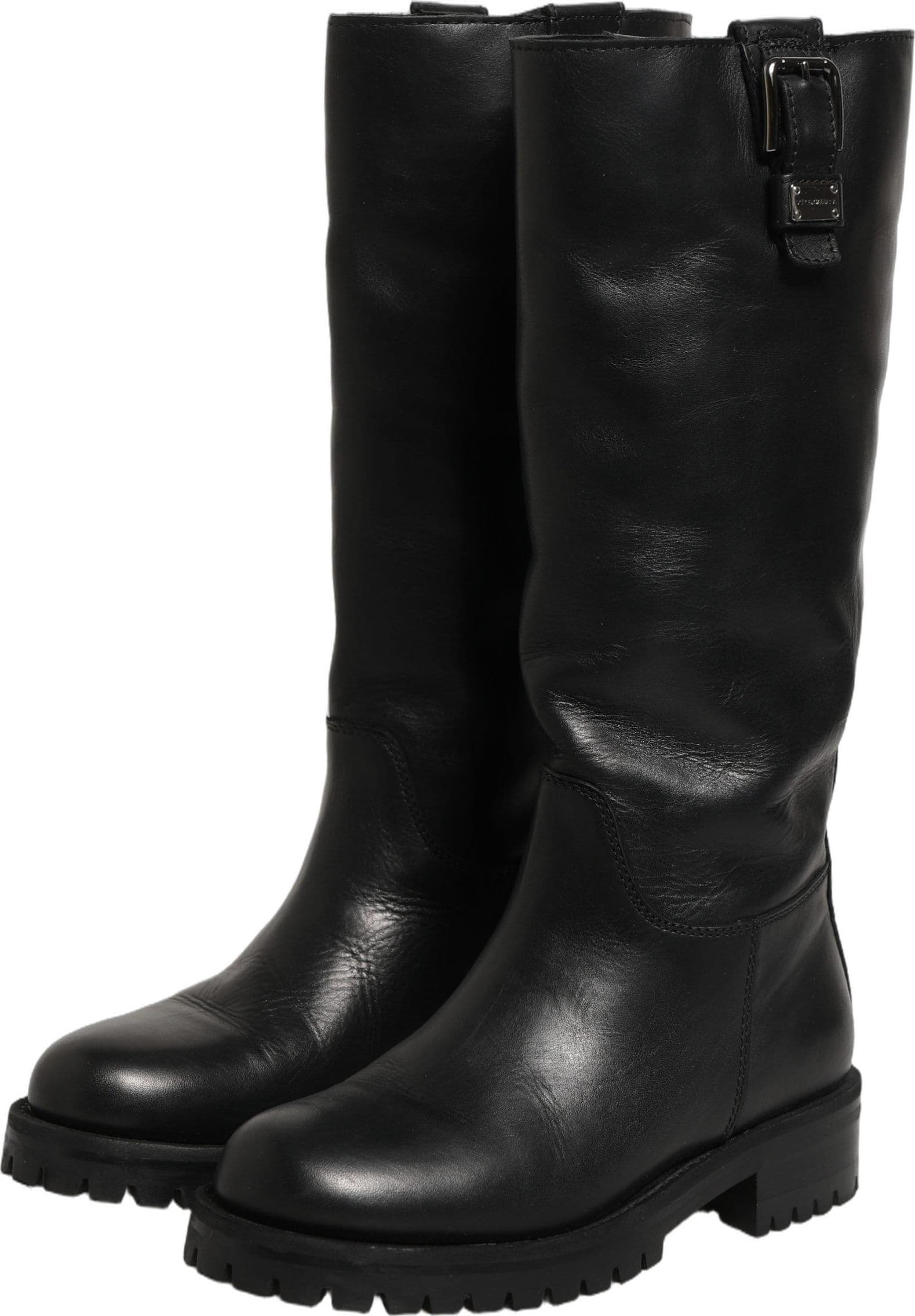 Dolce & Gabbana Black Leather Buckle Detail Mid Calf Boots Shoes - 8