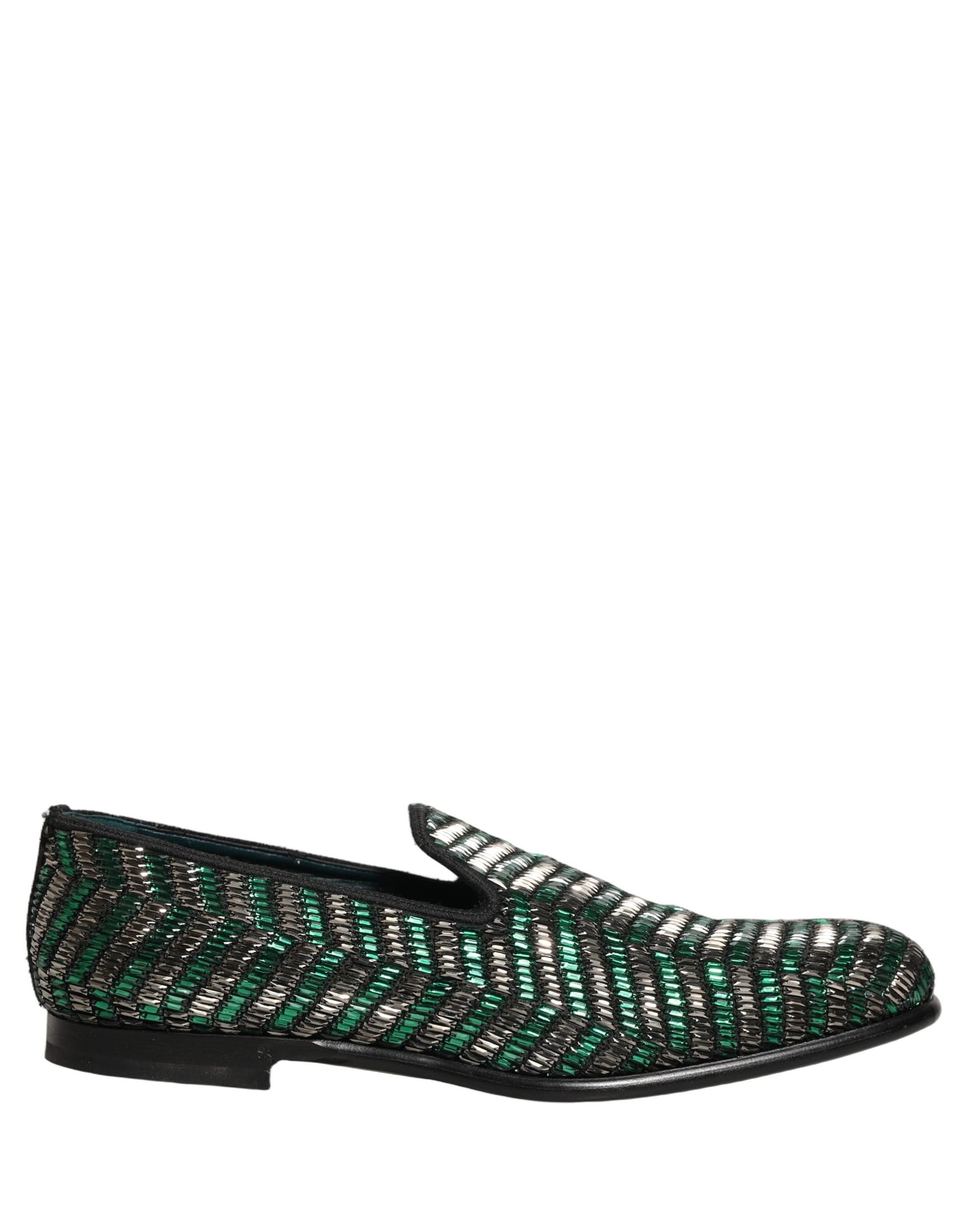 Dolce & Gabbana Silver Green Embellished Dress Loafers Shoes - 3