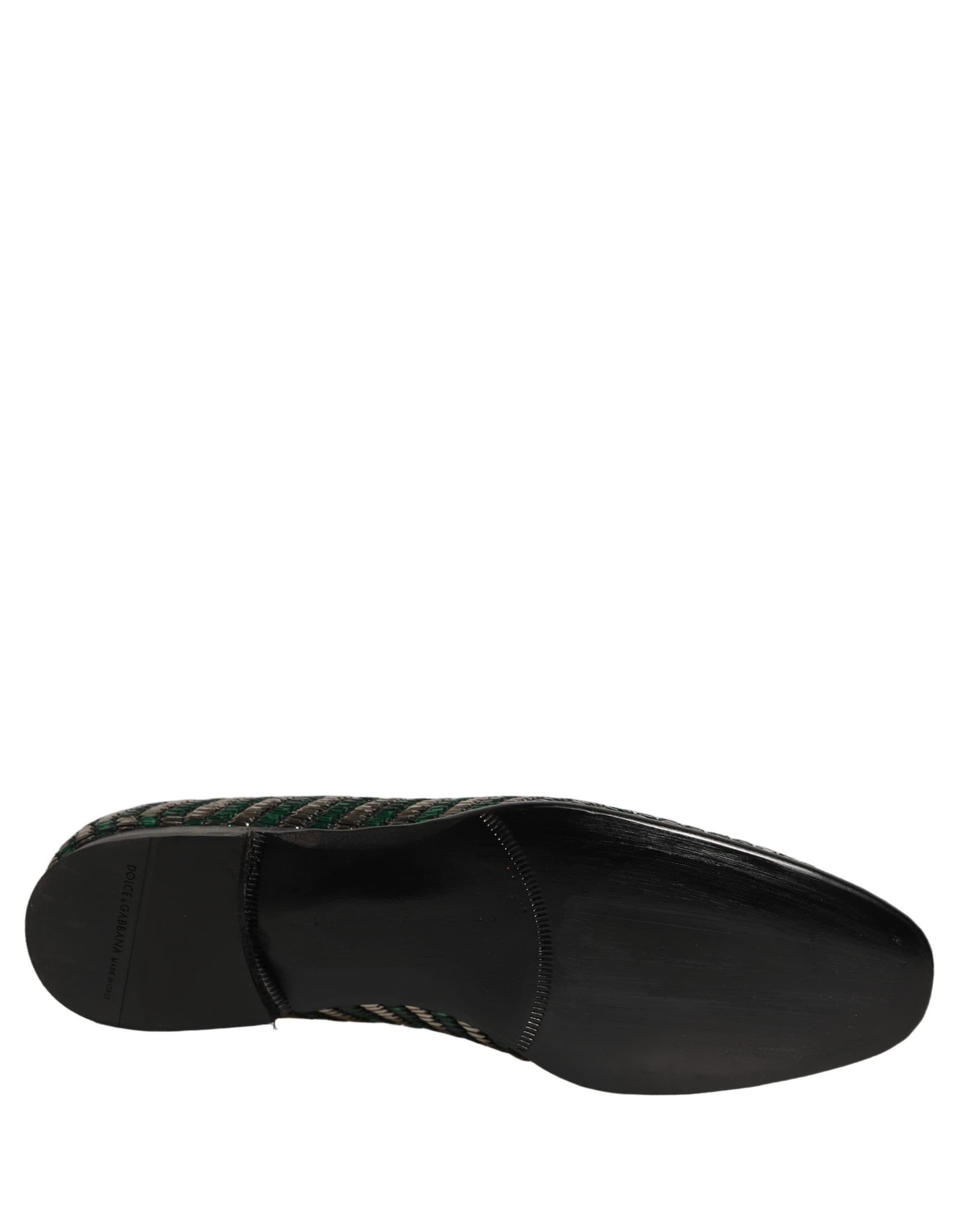 Dolce & Gabbana Silver Green Embellished Dress Loafers Shoes - 5