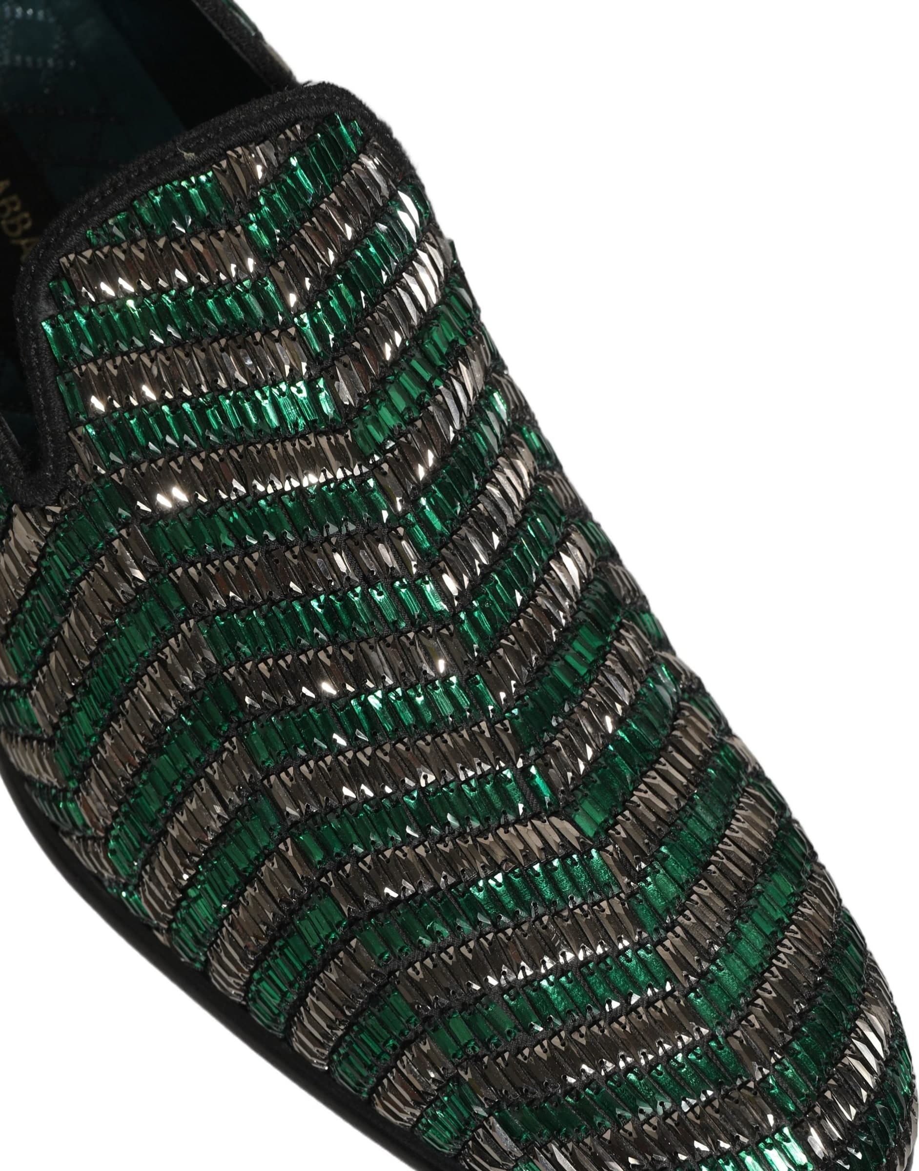 Dolce & Gabbana Silver Green Embellished Dress Loafers Shoes - 6