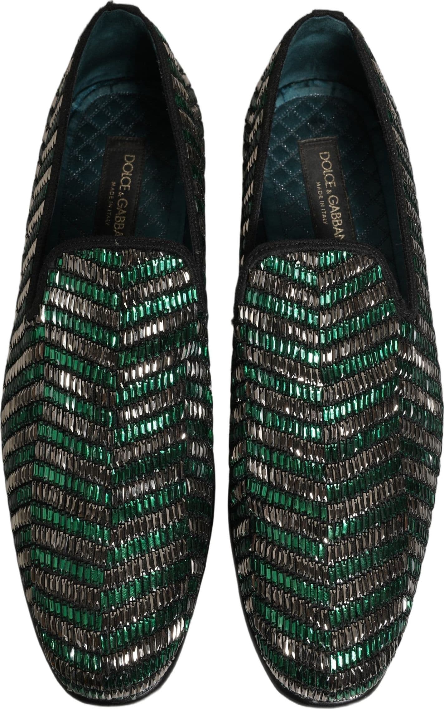 Dolce & Gabbana Silver Green Embellished Dress Loafers Shoes - 8