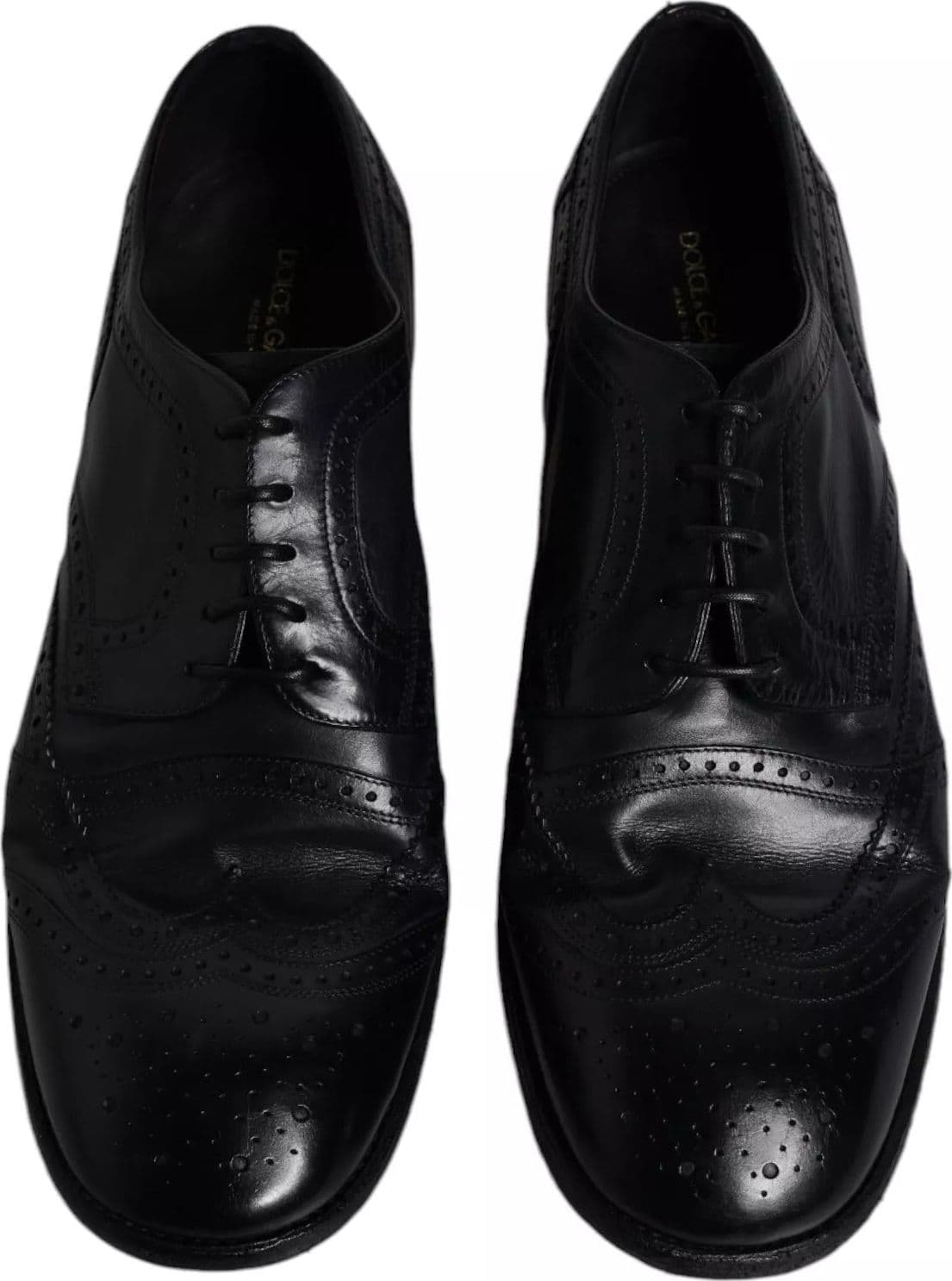 Dolce & Gabbana Dark Blue Leather Derby Wingtip Formal Shoes - 2