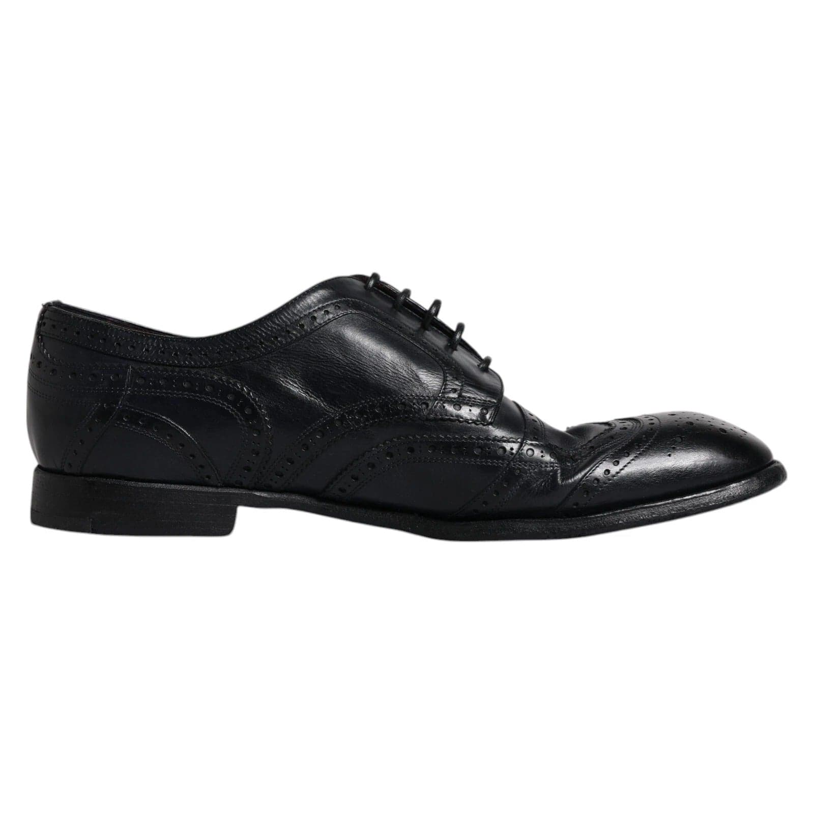 Dolce & Gabbana Dark Blue Leather Derby Wingtip Formal Shoes - 3