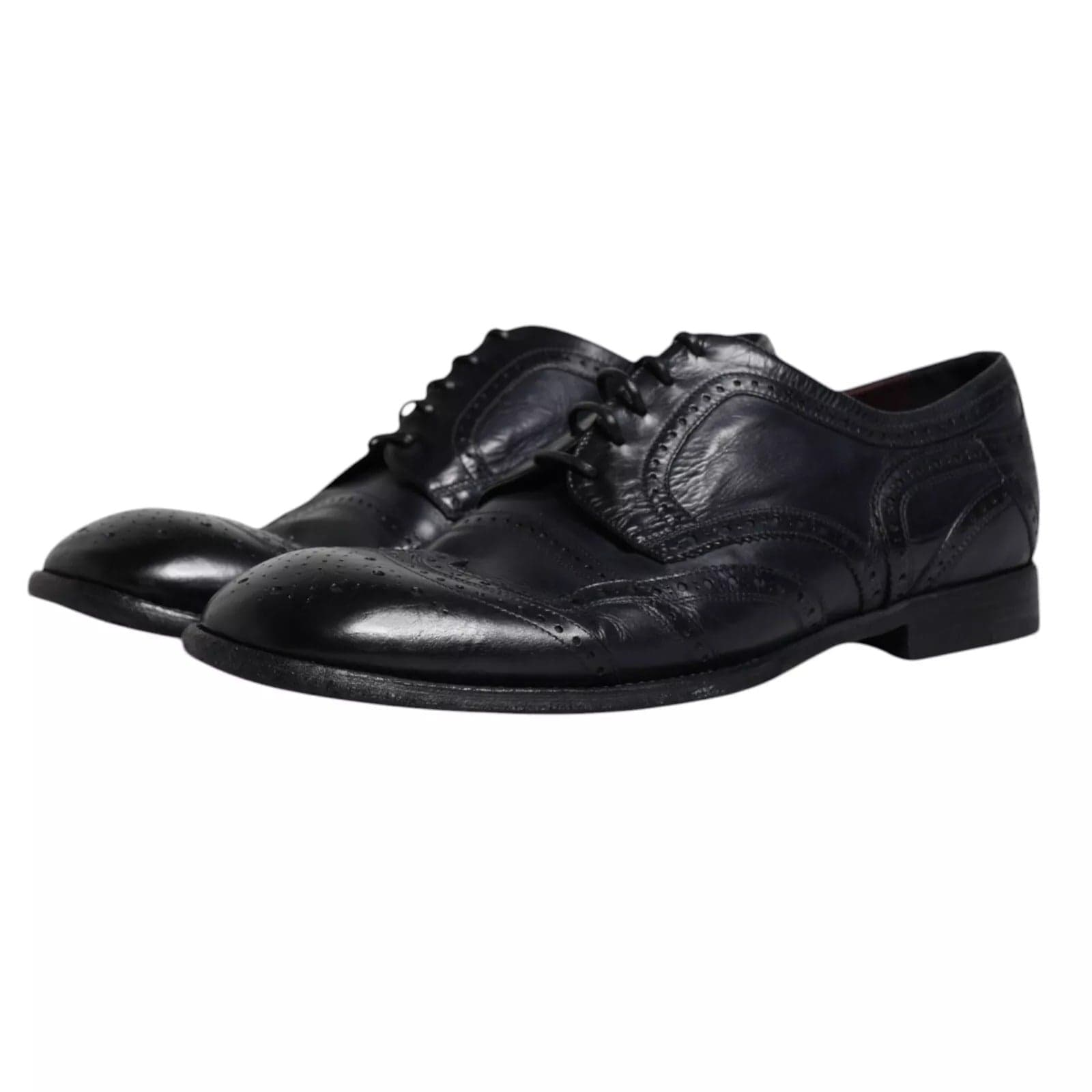 Dolce & Gabbana Dark Blue Leather Derby Wingtip Formal Shoes - 6