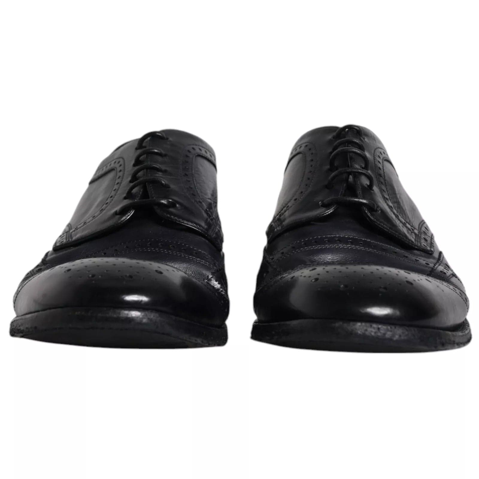 Dolce & Gabbana Dark Blue Leather Derby Wingtip Formal Shoes - 7