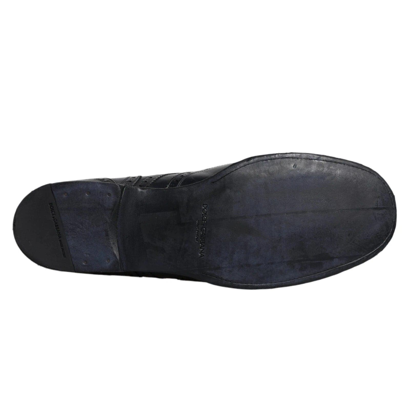 Dolce & Gabbana Dark Blue Leather Derby Wingtip Formal Shoes - 8