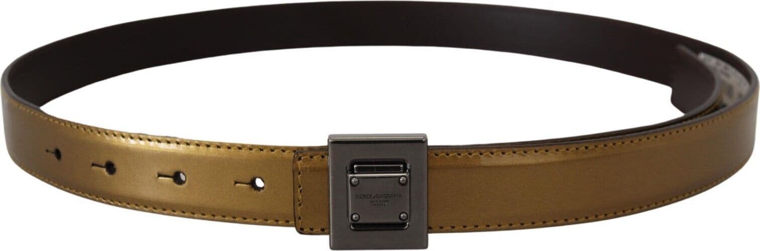 Dolce & Gabbana Gold Leather Silver Square Metal Buckle Belt - 3