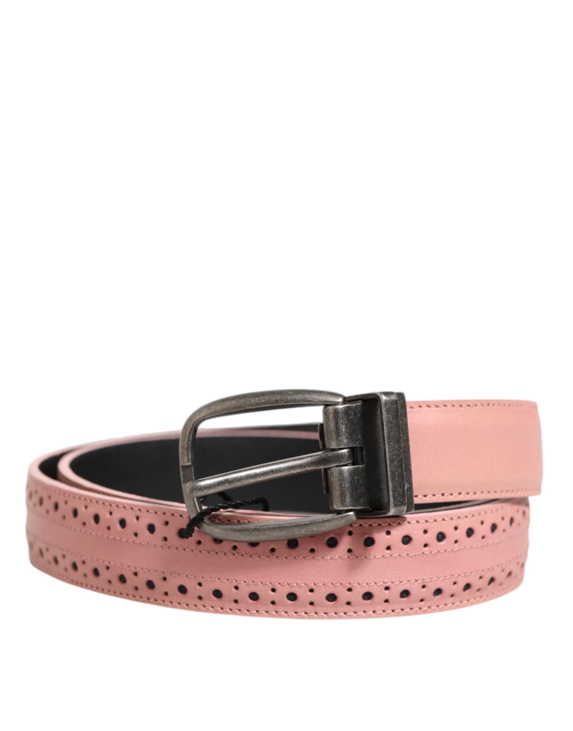 Dolce & Gabbana Pink Leather Perforated Detailing Buckle Belt - 2