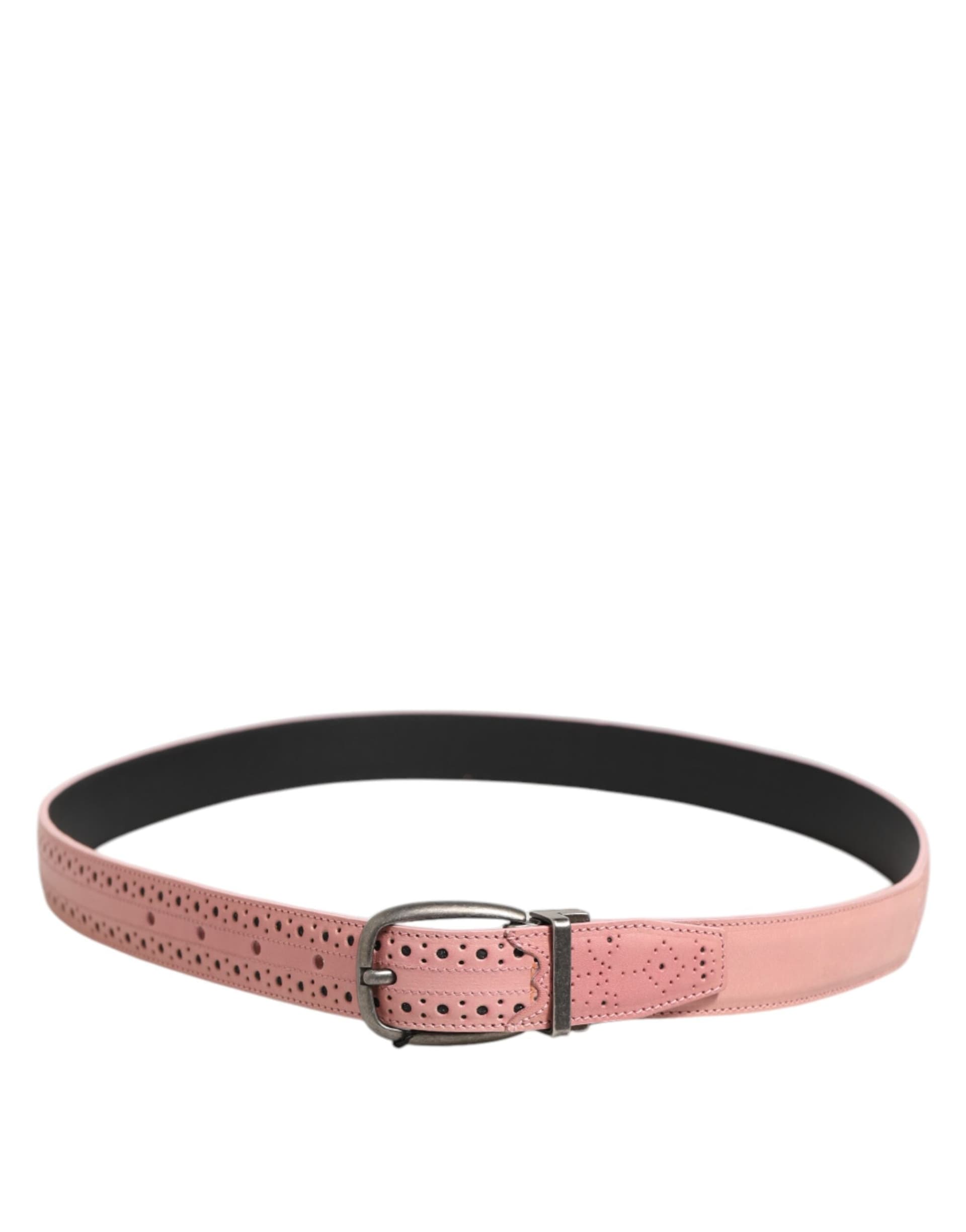 Dolce & Gabbana Pink Leather Perforated Detailing Buckle Belt - 3