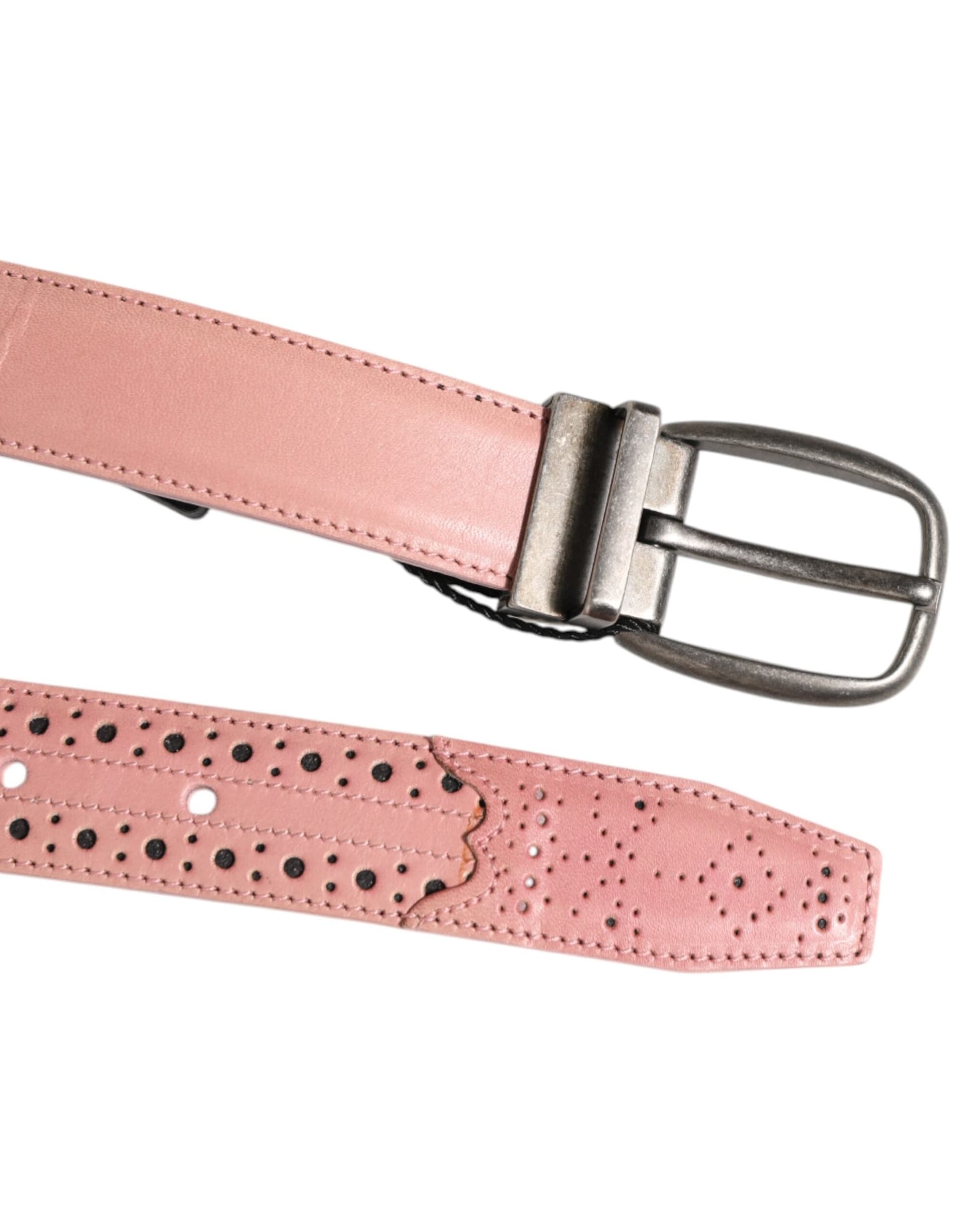 Dolce & Gabbana Pink Leather Perforated Detailing Buckle Belt - 5