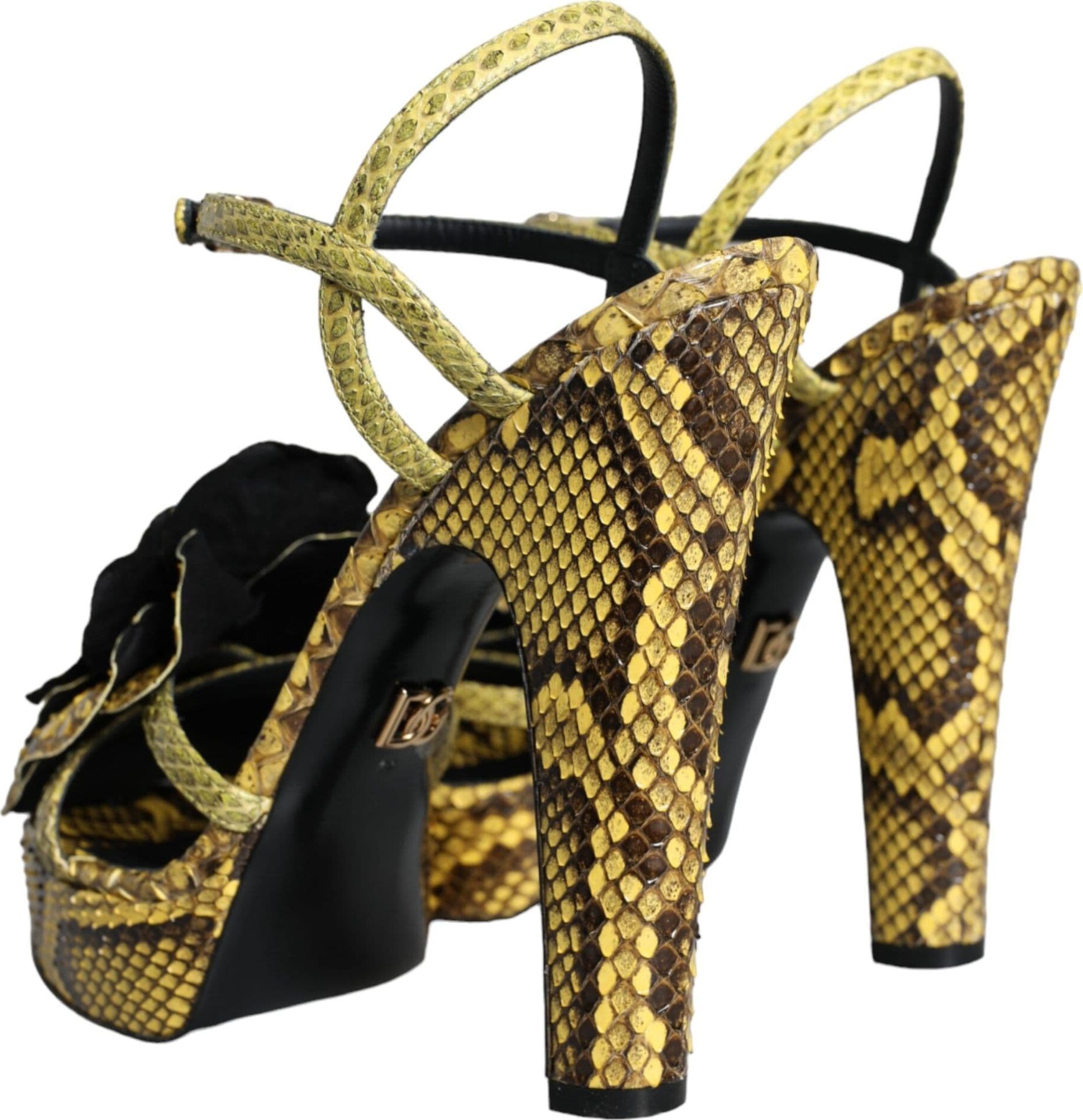 Dolce & Gabbana Yellow Exotic Leather Ankle Strap Heels Sandals Shoes - 3