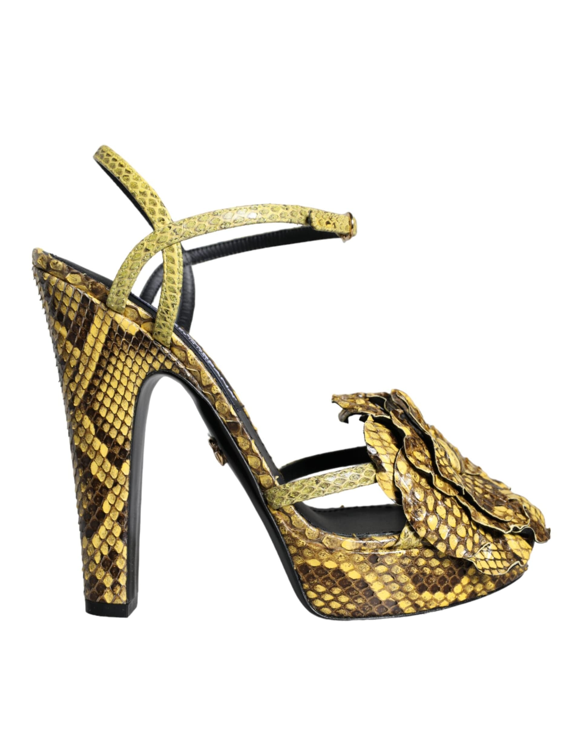 Dolce & Gabbana Yellow Exotic Leather Ankle Strap Heels Sandals Shoes - 4