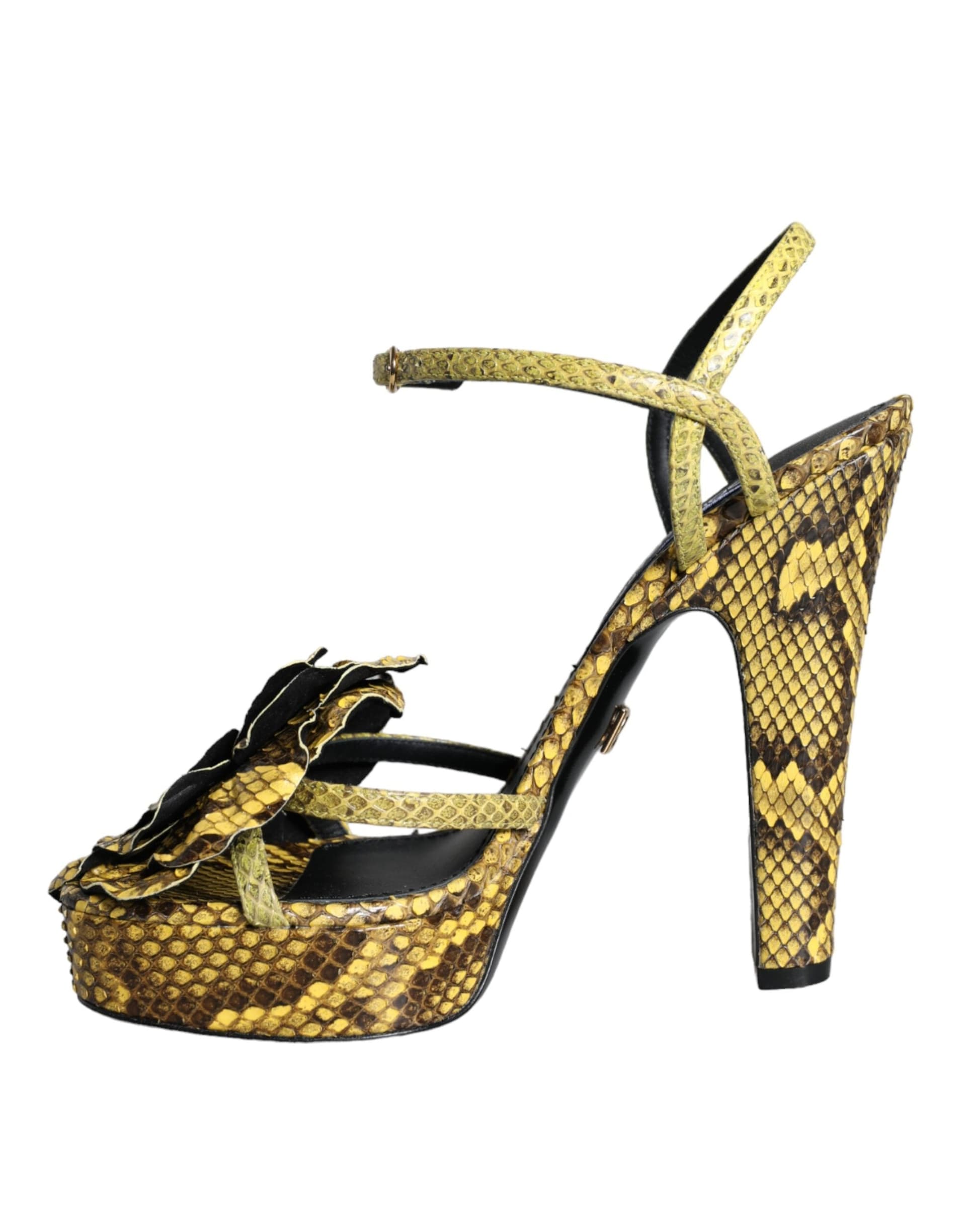 Dolce & Gabbana Yellow Exotic Leather Ankle Strap Heels Sandals Shoes - 5