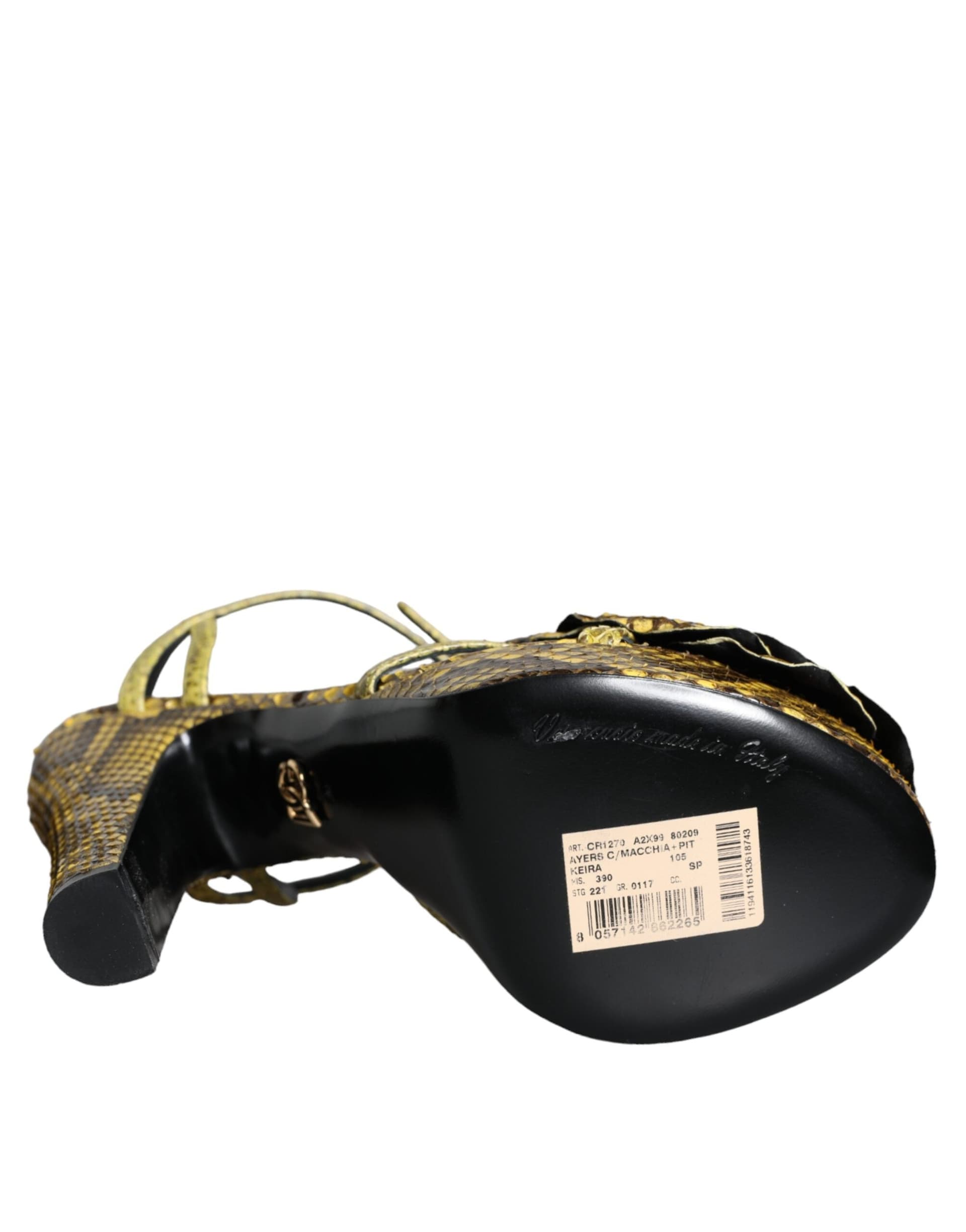Dolce & Gabbana Yellow Exotic Leather Ankle Strap Heels Sandals Shoes - 6