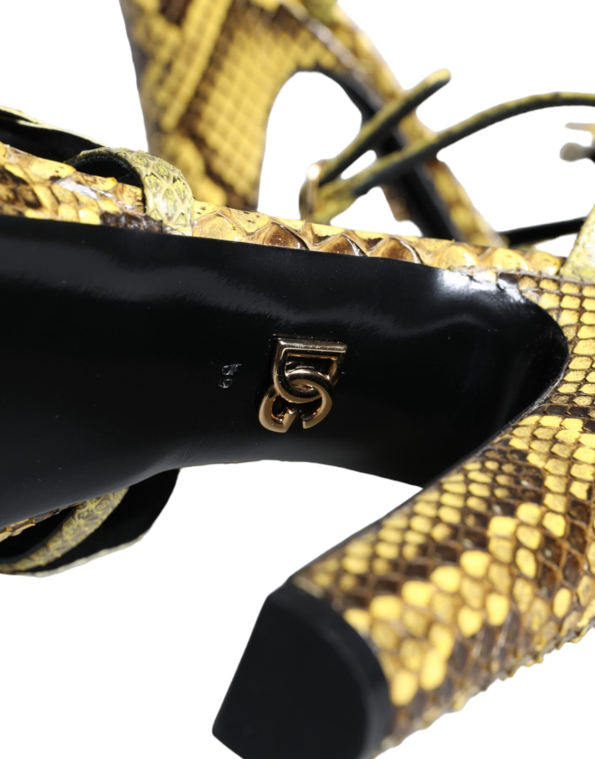 Dolce & Gabbana Yellow Exotic Leather Ankle Strap Heels Sandals Shoes - 7